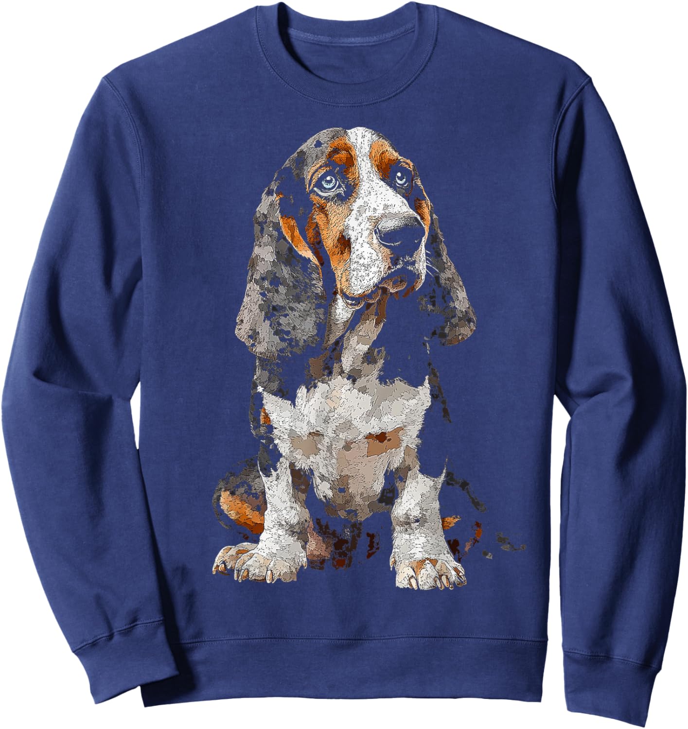 Basset Hound Dog Motif Pet Art Blue Eyes Basset Hound Women Kids Sweatshirt - Sweatshirt | Navy