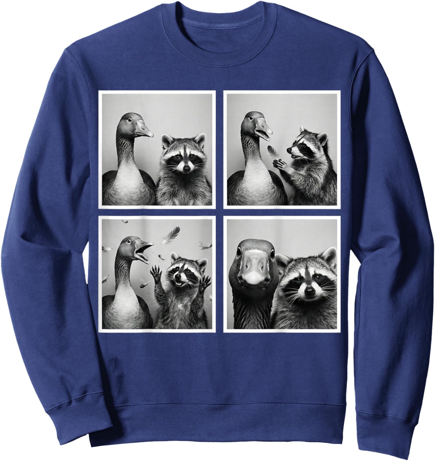 Funny Goose and Raccoon Photobooth Best Friends Chaos Selfie Sweatshirt - Sweatshirt | Navy