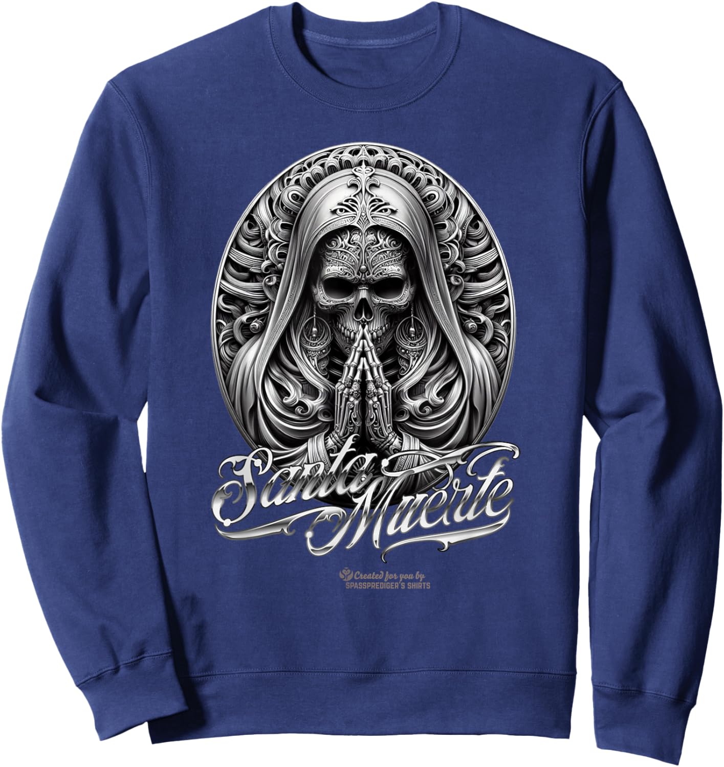 Santa Muerte in Prayer Oval Amulet Santa Muerte Sweatshirt - Sweatshirt | Navy