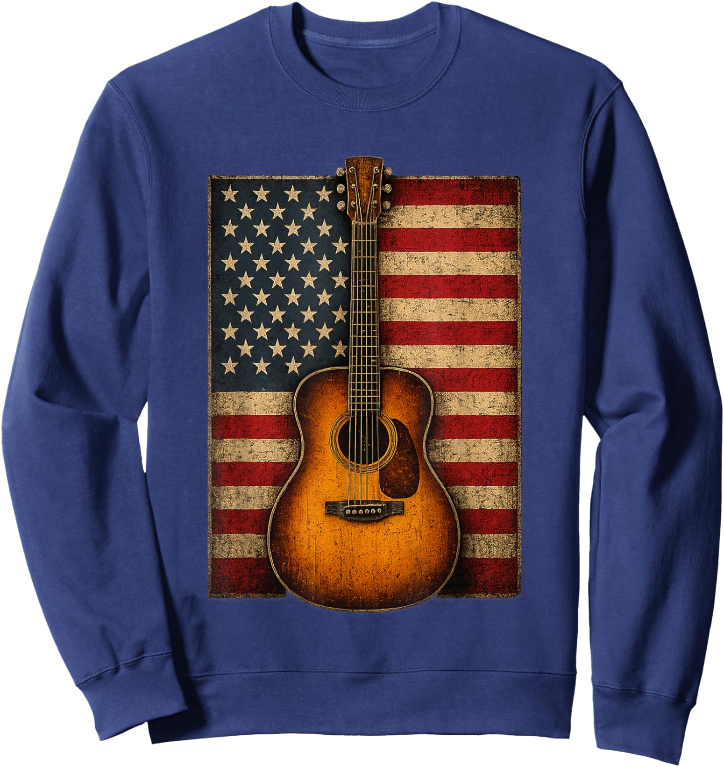 Guitar 4th of July American Flag USA Country Music Sweatshirt - Sweatshirt | Navy