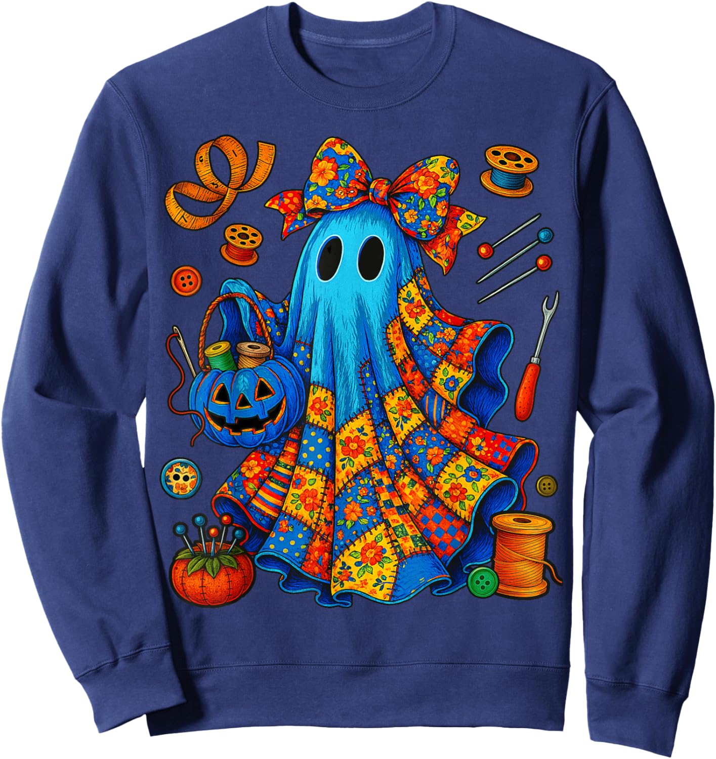 Halloween Boo Ghost Patchwork Quilter Quilting Sewing Sweatshirt - Sweatshirt | Navy