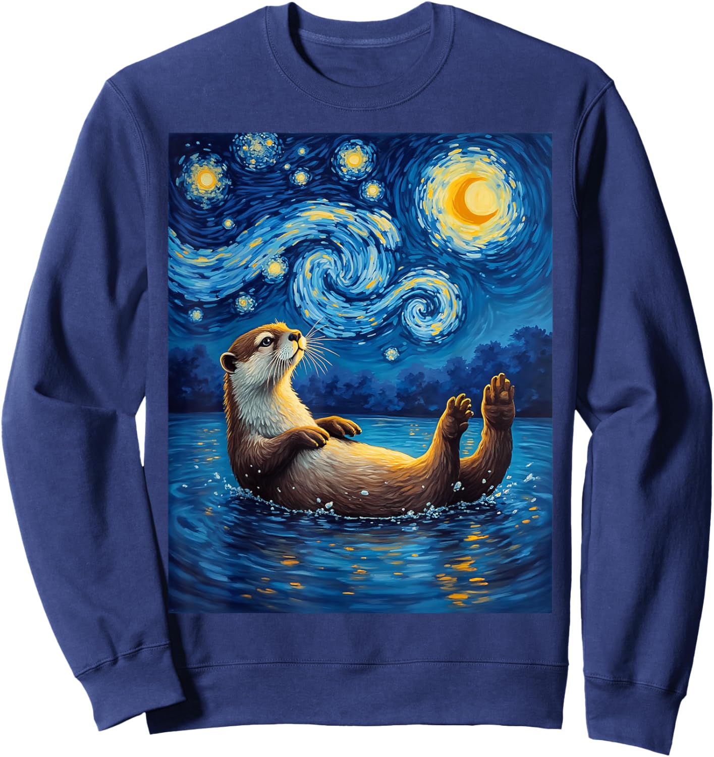 Van Gogh's Starry Night River Otter Water Weasel Animal Sweatshirt - Sweatshirt | Navy
