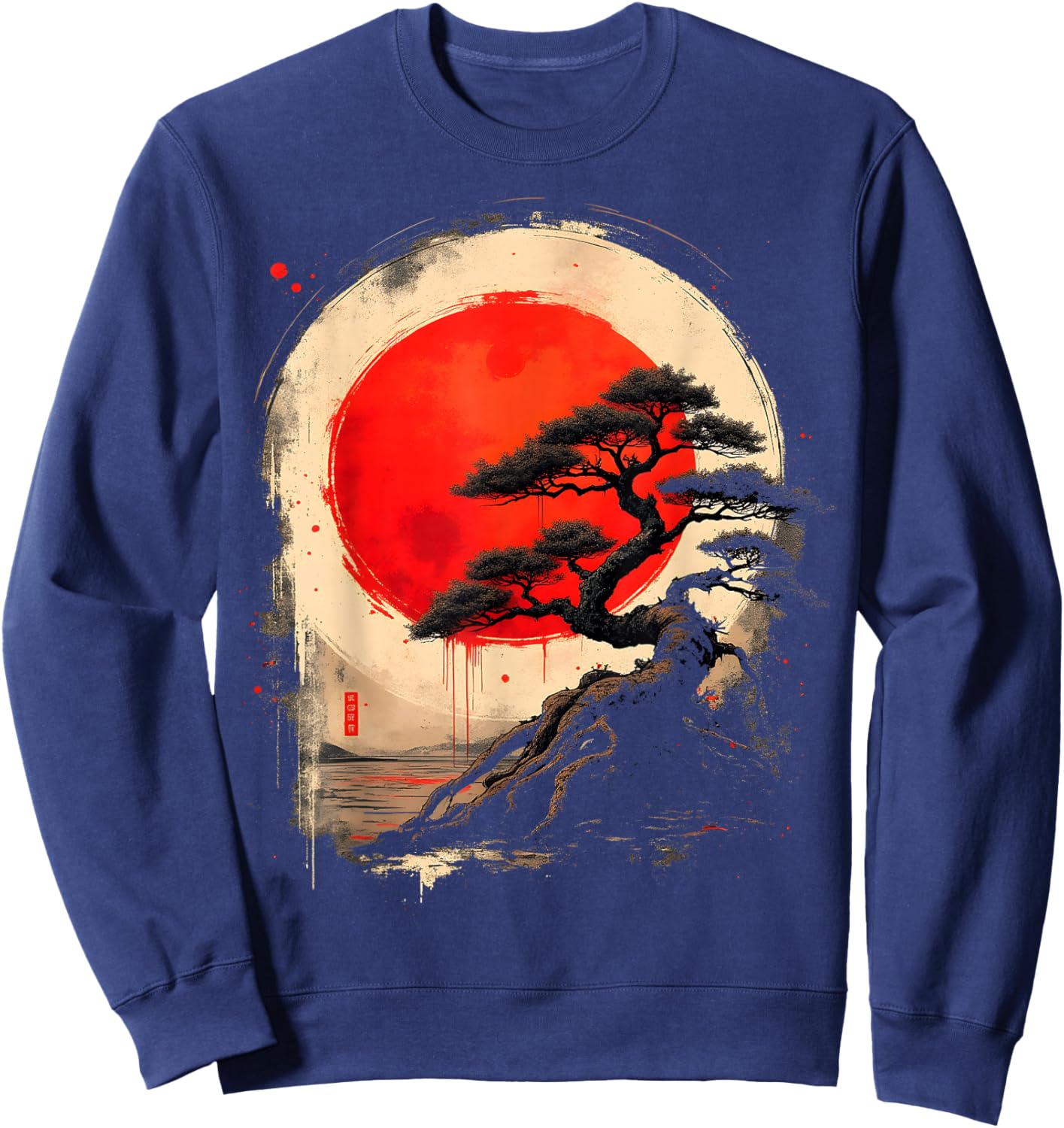 Japanese Bonsai Tree Zen Art Vintage Sweatshirt - Sweatshirt | Navy