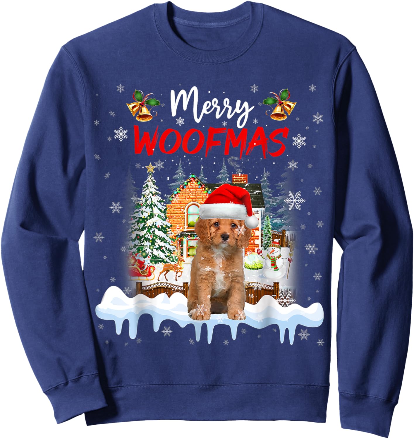 Merry Woofmas Cavapoo Christmas Tree Dog Lover Xmas Sweatshirt - Sweatshirt | Navy