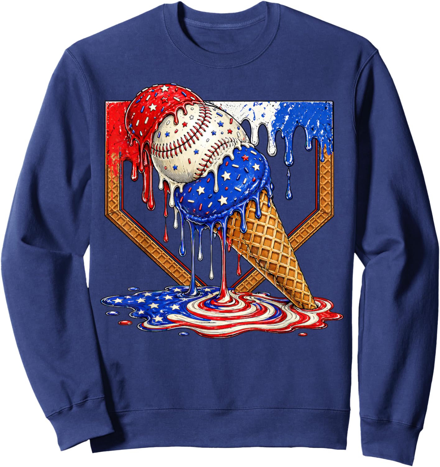 Baseball Ice Cream Drip 4th of July Shirts Boys Youth Kids Sweatshirt - Sweatshirt | Navy