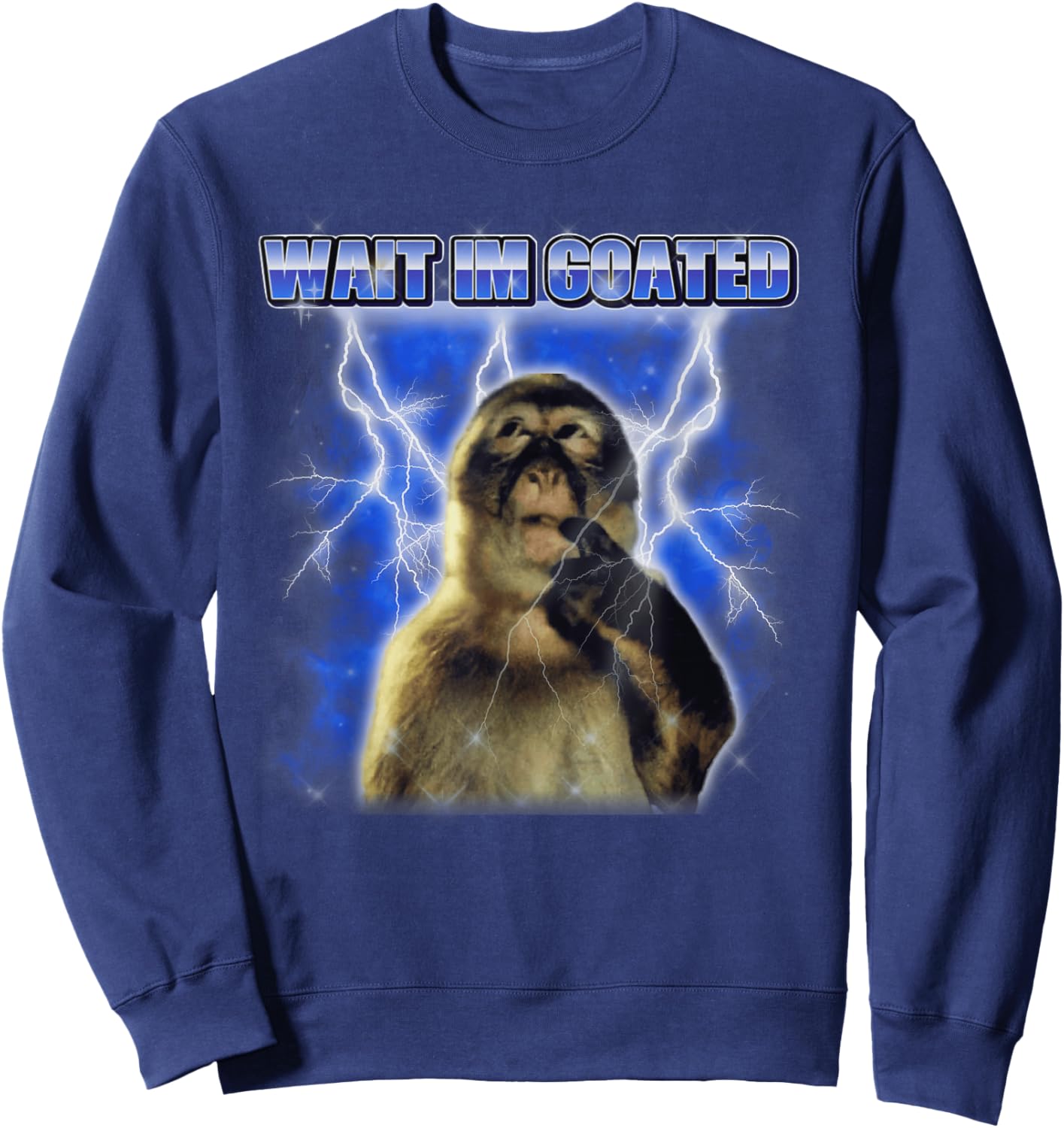 Funny Monkey Meme Men Women Wait I'm Goated Sweatshirt - Sweatshirt | Navy