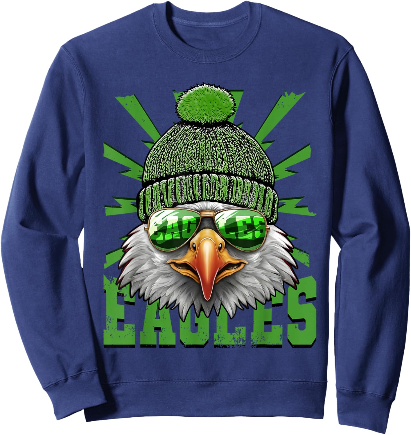 Vintage Cool Face Eagles with Sunglasses Women Men Sweatshirt - Sweatshirt | Navy