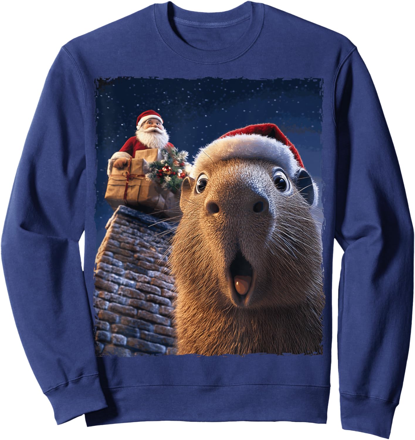 Funny Capybara Selfie Santa Xmas Christmas Sweatshirt - Sweatshirt | Navy