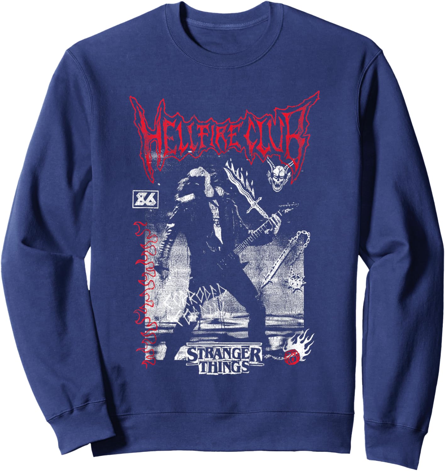 Stranger Things Eddie Hellfire Officially Licensed Sweatshirt - Sweatshirt | Navy