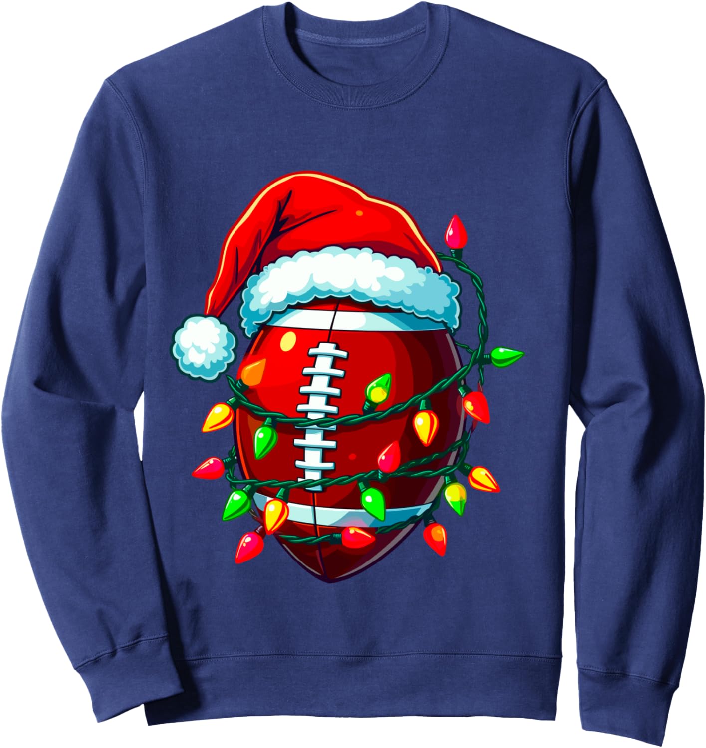 Football Christmas Pajama Family Matching Santa Hat Lights Sweatshirt - Sweatshirt | Navy
