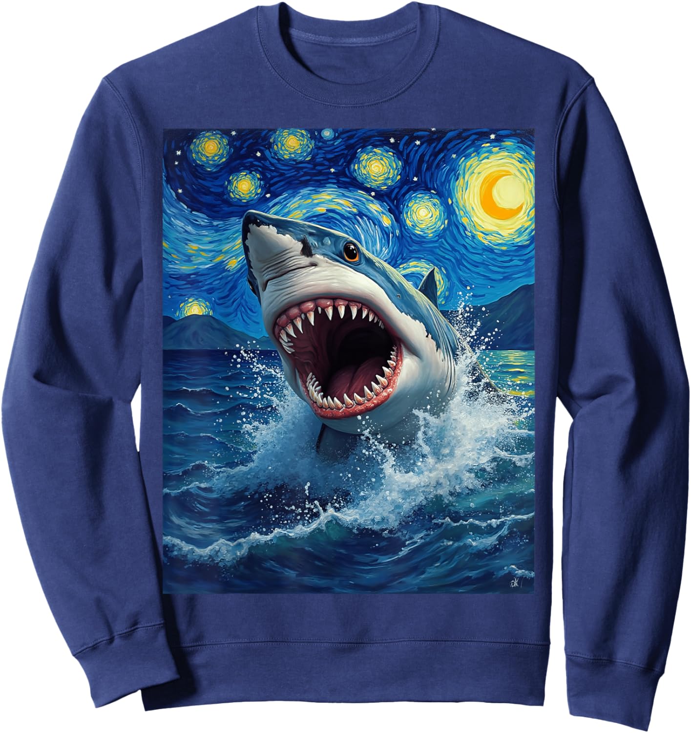Van Gogh's Starry Night Shark Ocean Animal Lovers Sweatshirt - Sweatshirt | Navy