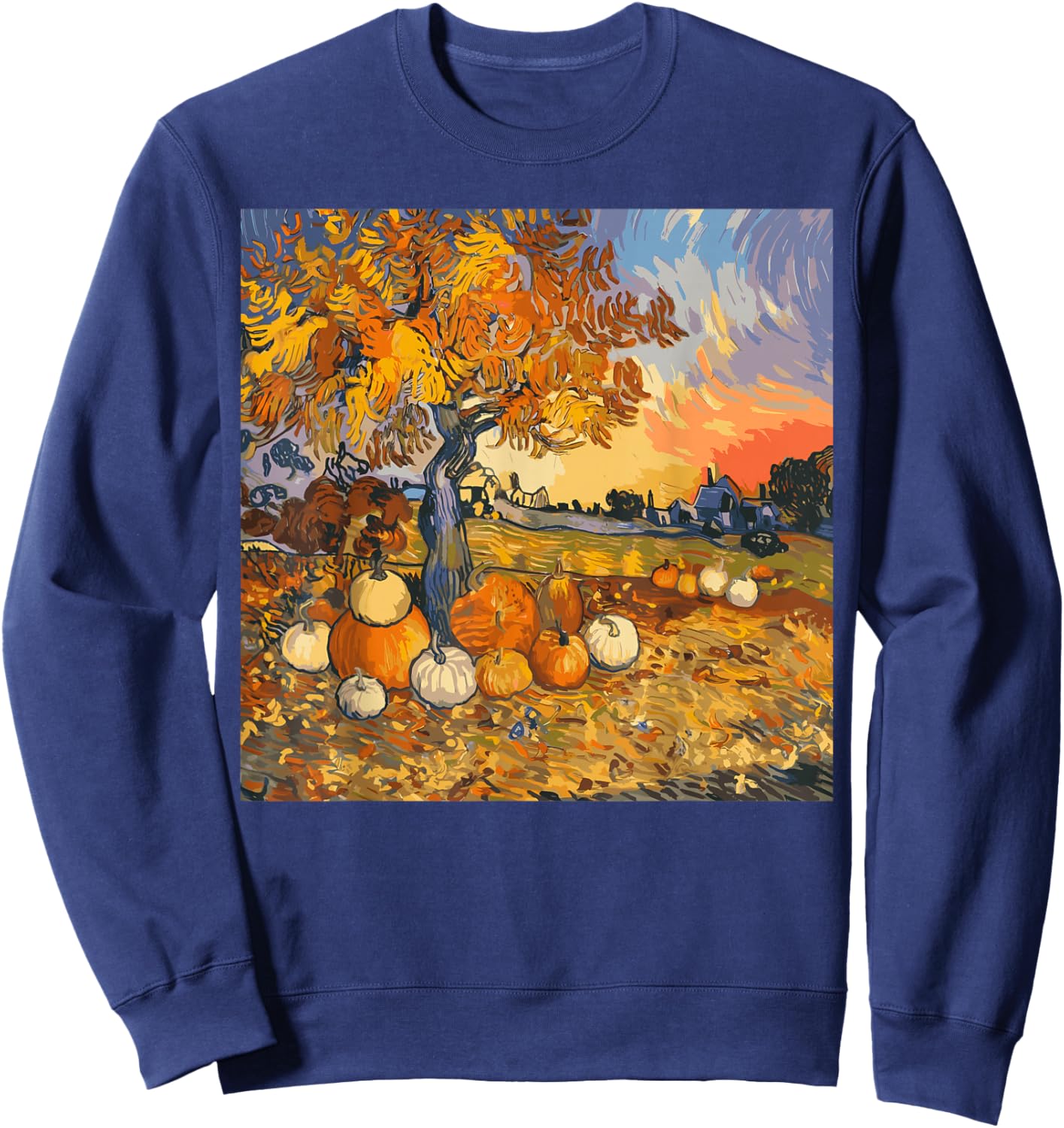 Autumn Aesthetic Fall Lovers Van Gogh Autumn Leaves Pumpkins Sweatshirt - Sweatshirt | Navy