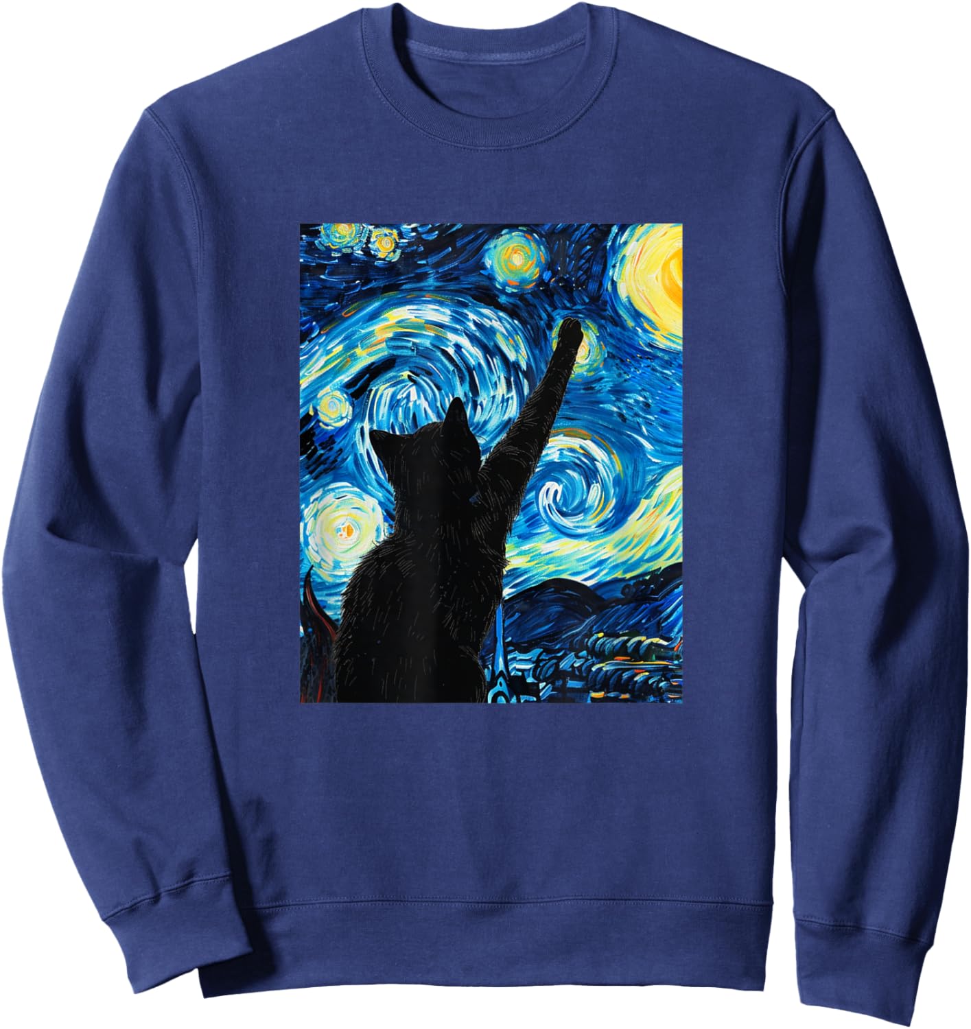 Van Gogh Starry Night Cat Lover Kitten Women Sweatshirt - Sweatshirt | Navy