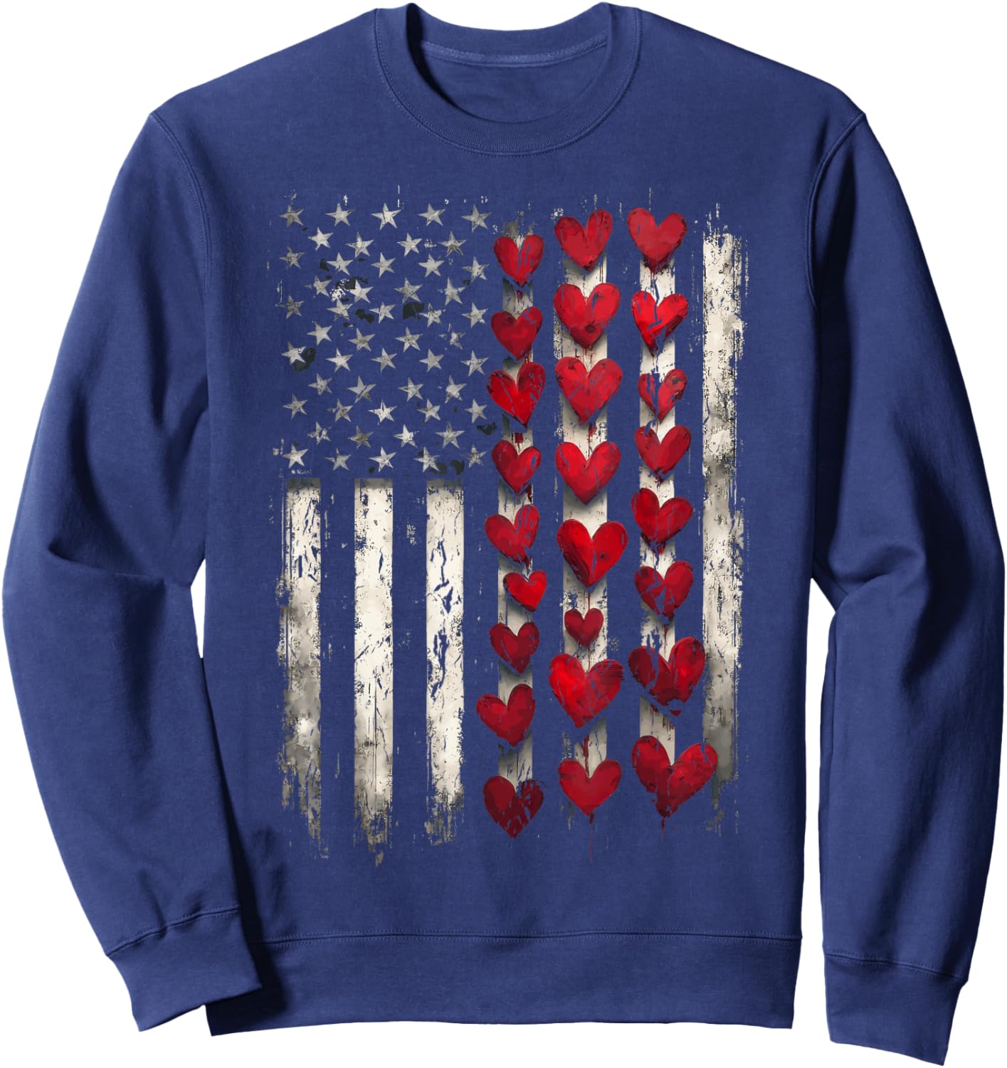 Valentine Day Heart American Flag Sweatshirt - Sweatshirt | Navy