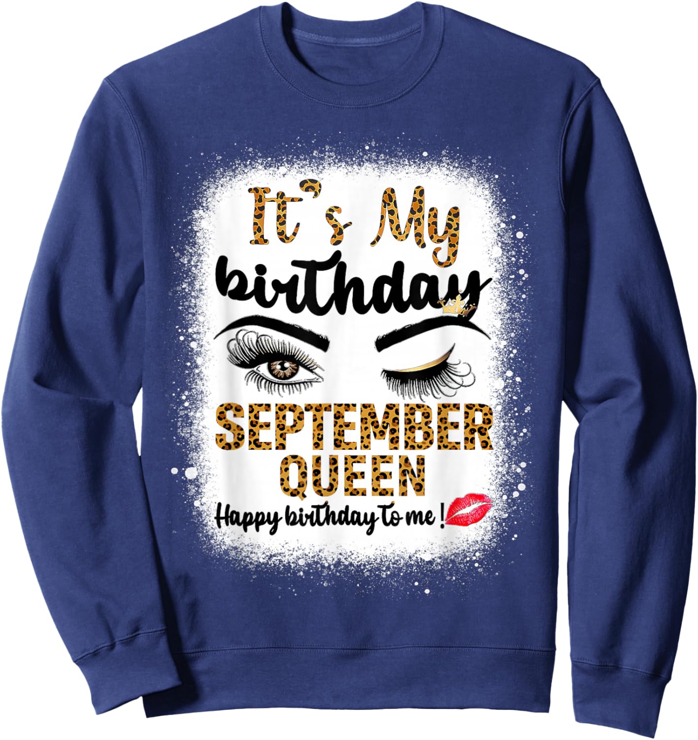 Its My Birthday September Queen Happy Birthday to Me Leopard Sweatshirt - Sweatshirt | Navy