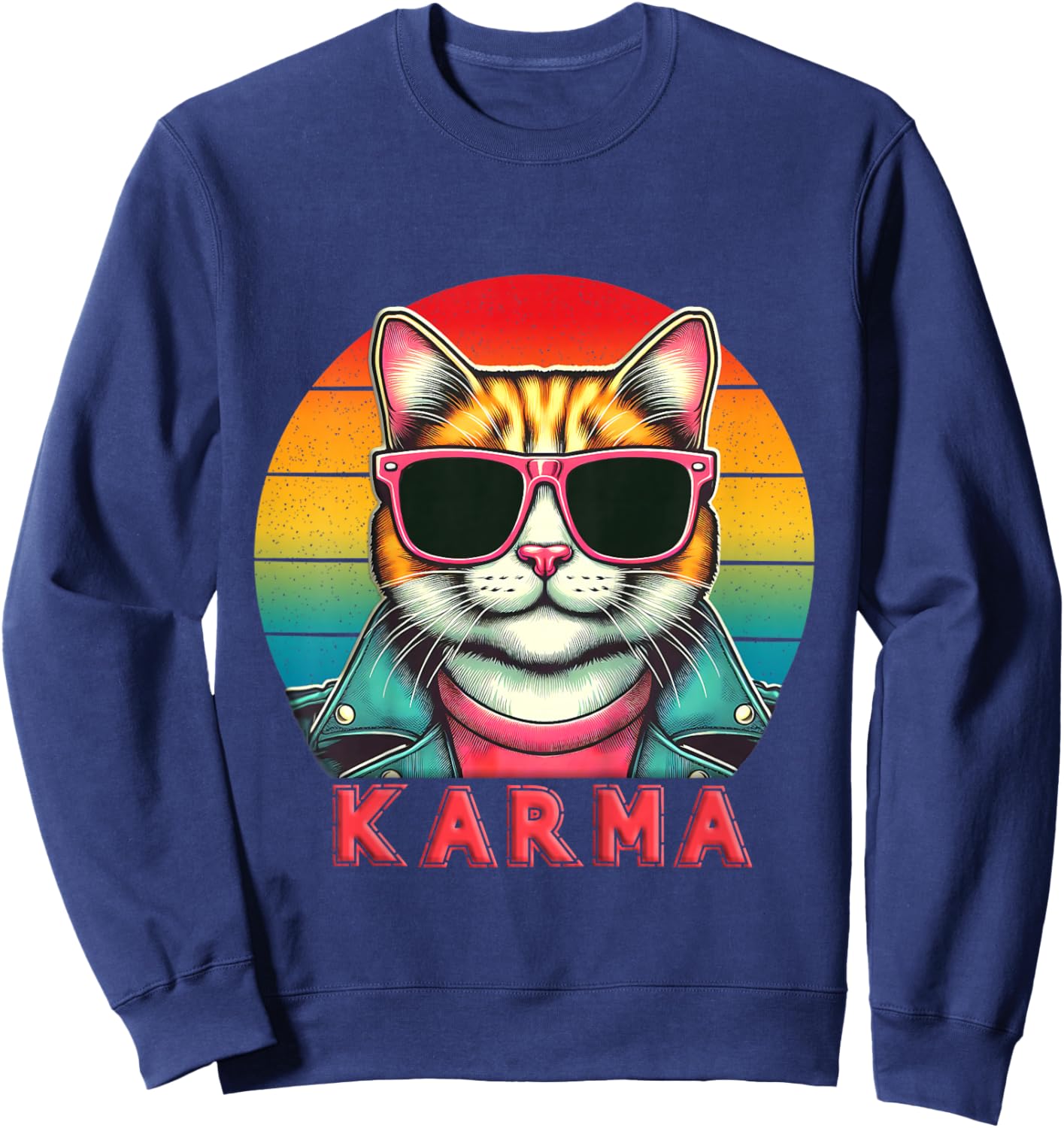 Kids Vintage Cat Music Lover Karma For Boys Girls Kids and Teens Sweatshirt - Sweatshirt | Navy