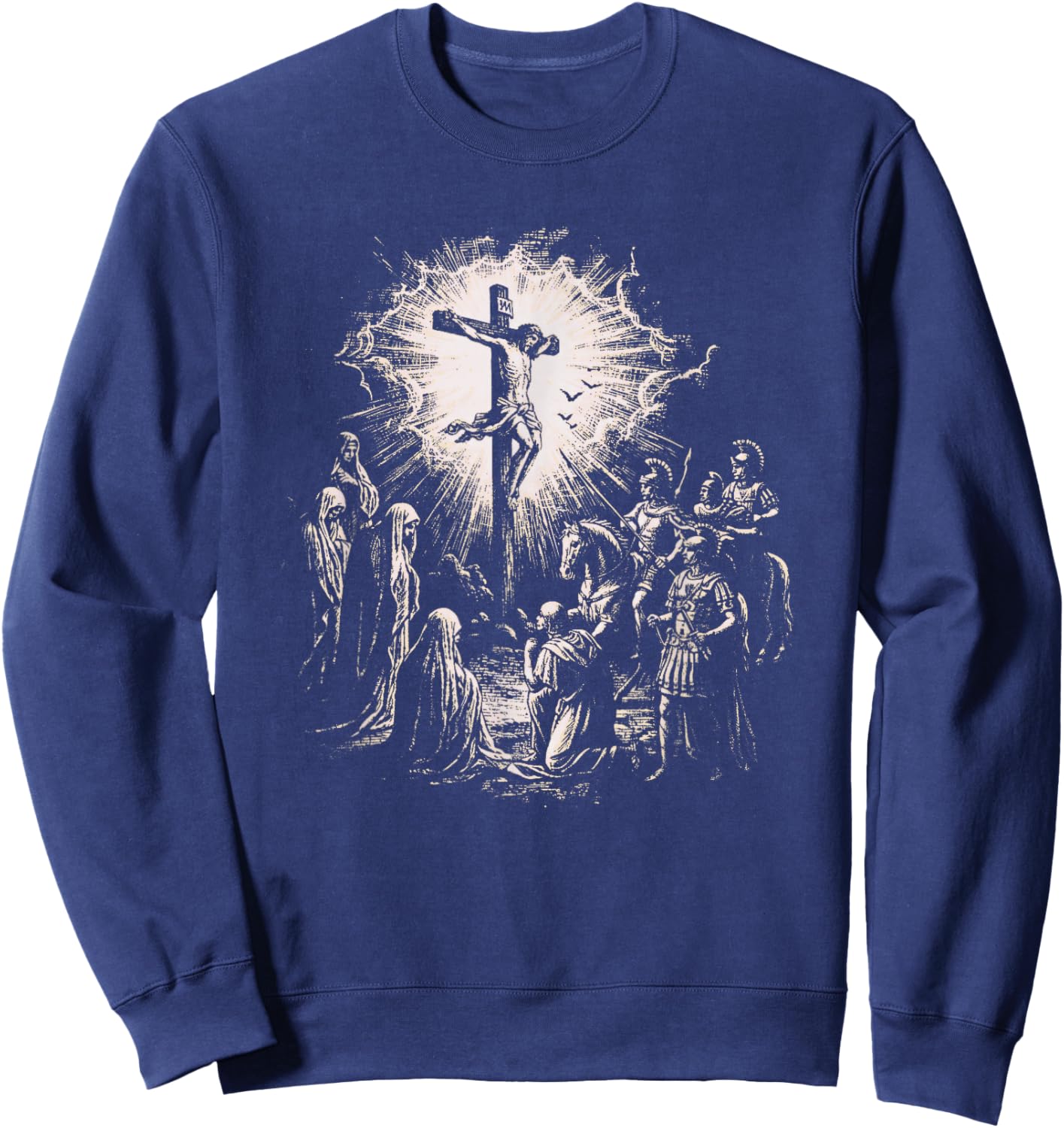 Christian Faith God Lover Religious Jesus Crucifixion Scene Sweatshirt - Sweatshirt | Navy