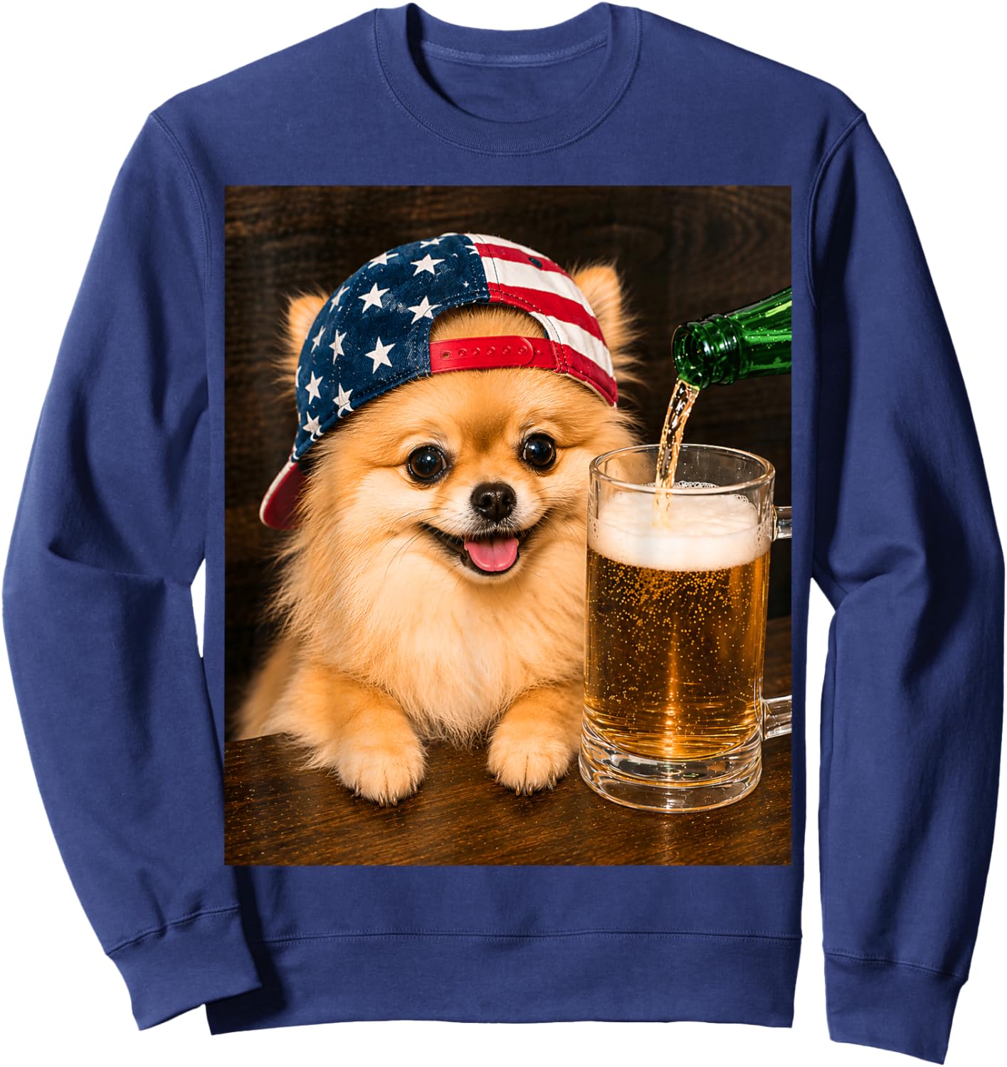 Funny Pomeranian Drinking Beer Meme Sweatshirt - Sweatshirt | Navy