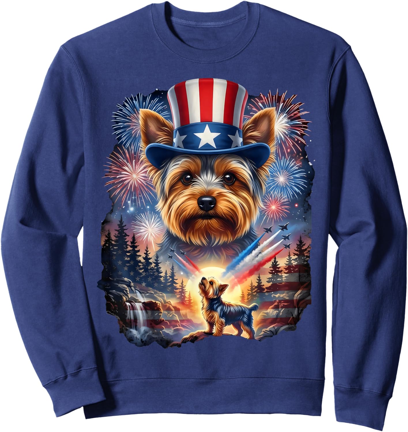 Yorkie 4th of July Yorkshire Dog US American Flag Sweatshirt - Sweatshirt | Navy