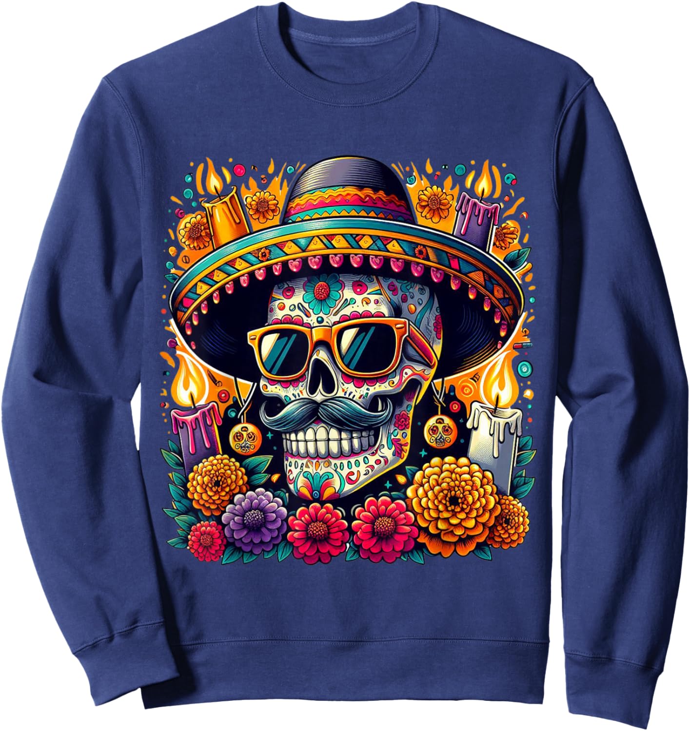 Flower Skull / Sugar Skull Roses Girls Sweatshirt - Sweatshirt | Navy