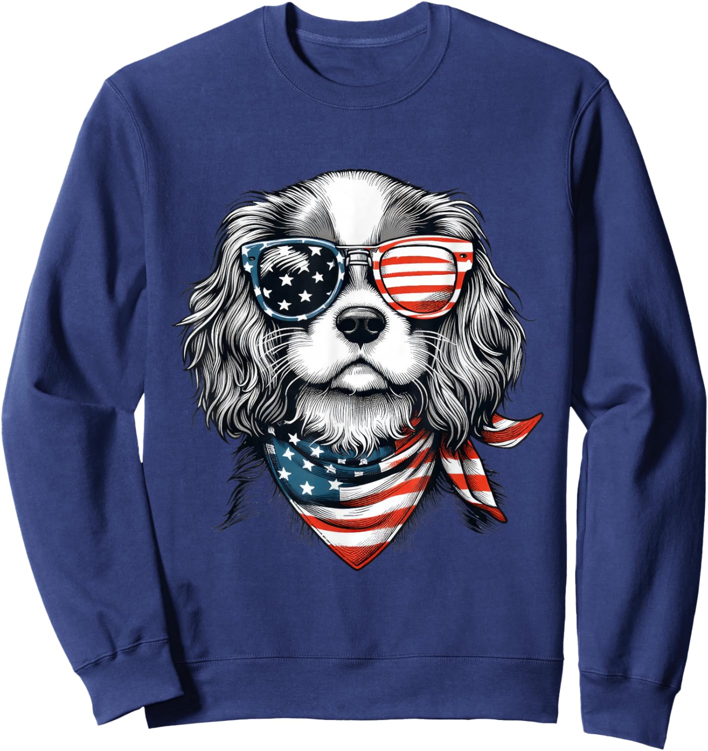 Kids 4th of July with Cavalier King Charles Spaniel Dog Sweatshirt - Sweatshirt | Navy