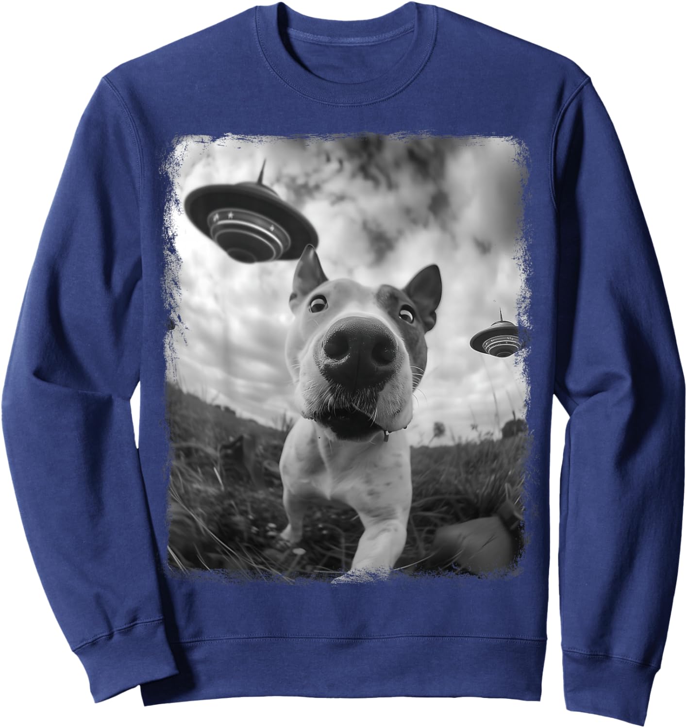 American Bull Terrier Dog UFO Alien Extraterrestrial Selfie Sweatshirt - Sweatshirt | Navy