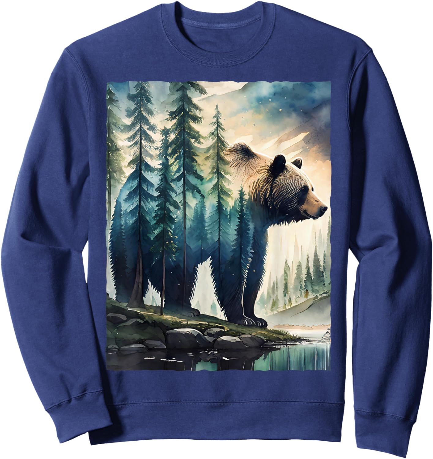 Bear and Forest Nature Sweatshirt - Sweatshirt | Navy