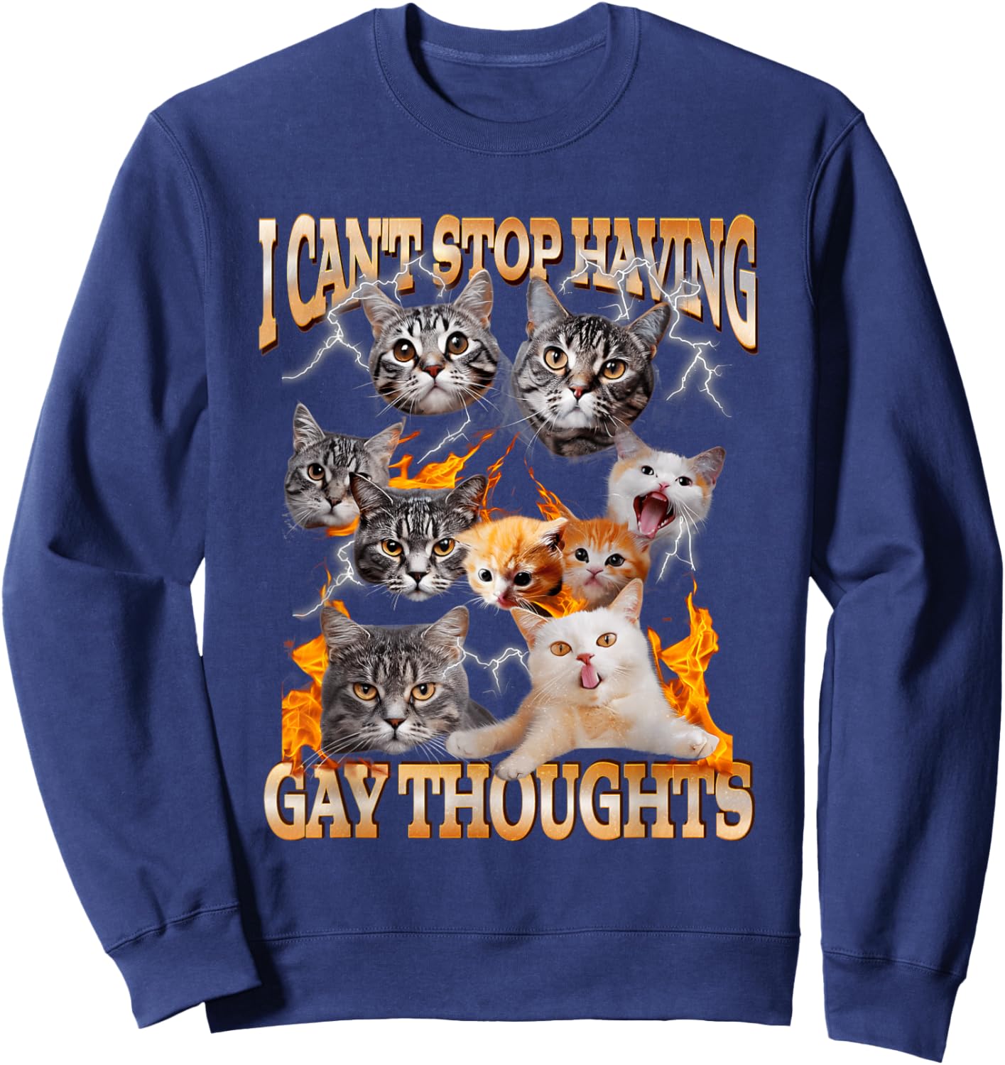 I Can't Stop Having Gay Thoughts Funny Cat Meme Bootleg Sweatshirt - Sweatshirt | Navy
