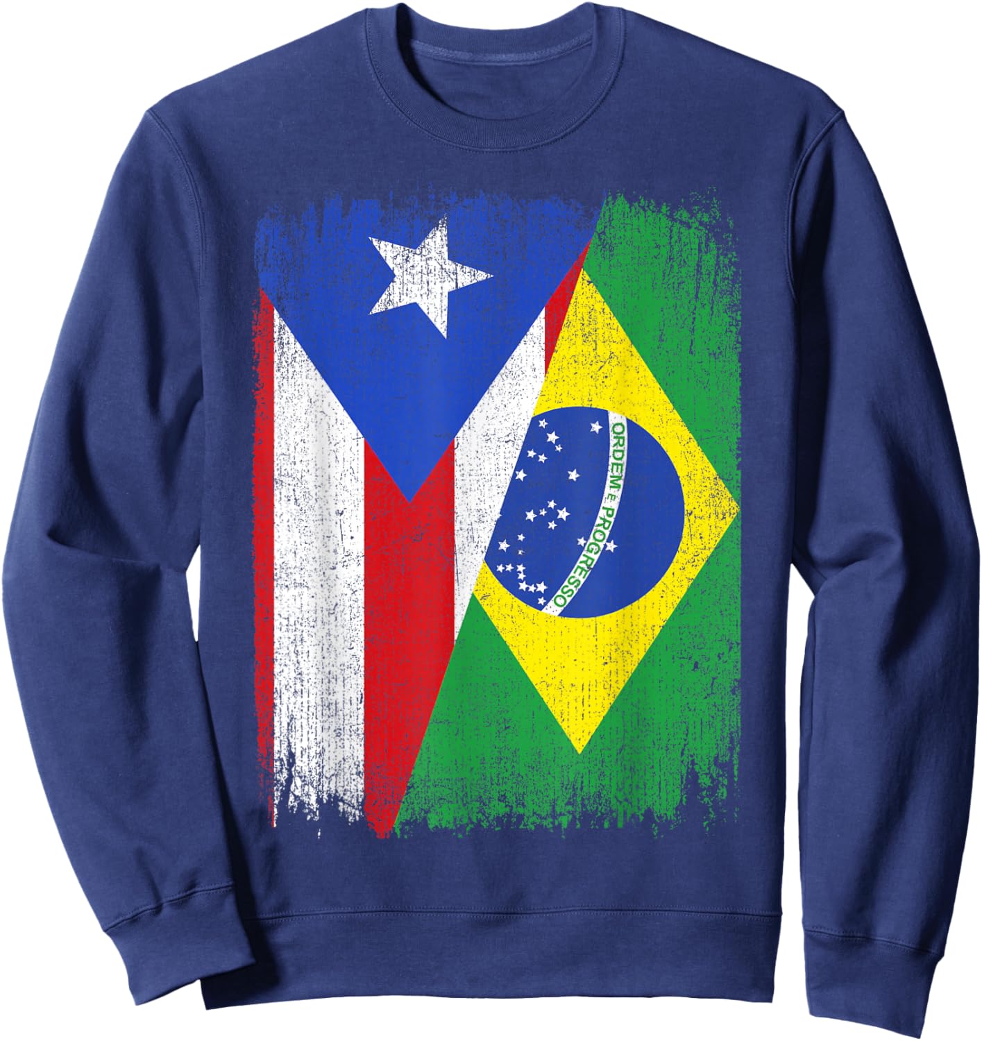 Half Puerto Rico Brazil Flag Brazilian Pride Roots Sweatshirt - Sweatshirt | Navy