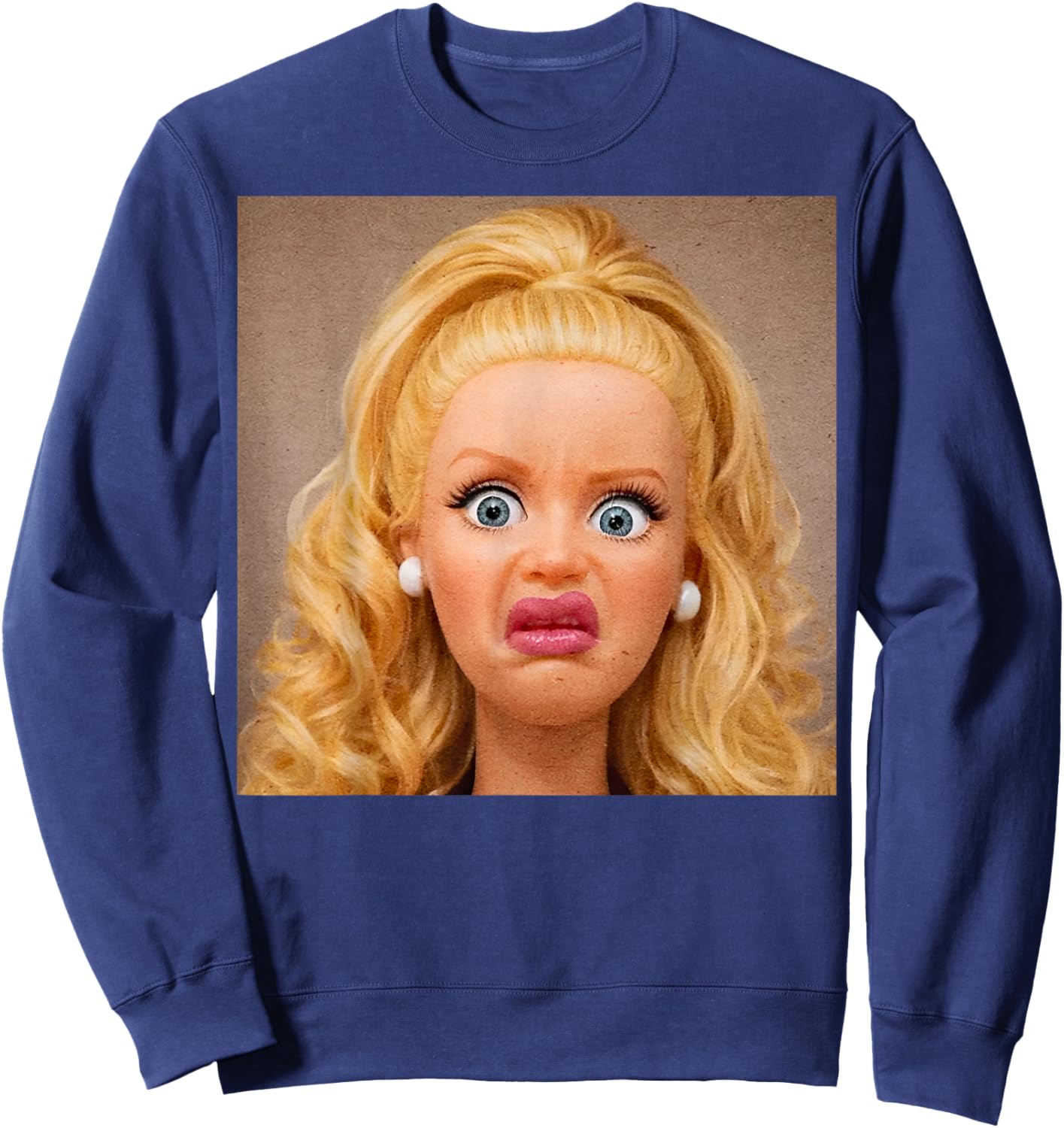 Funny Disgusting Doll face Meme Hilarious Sarcastic Gift Sweatshirt - Sweatshirt | Navy