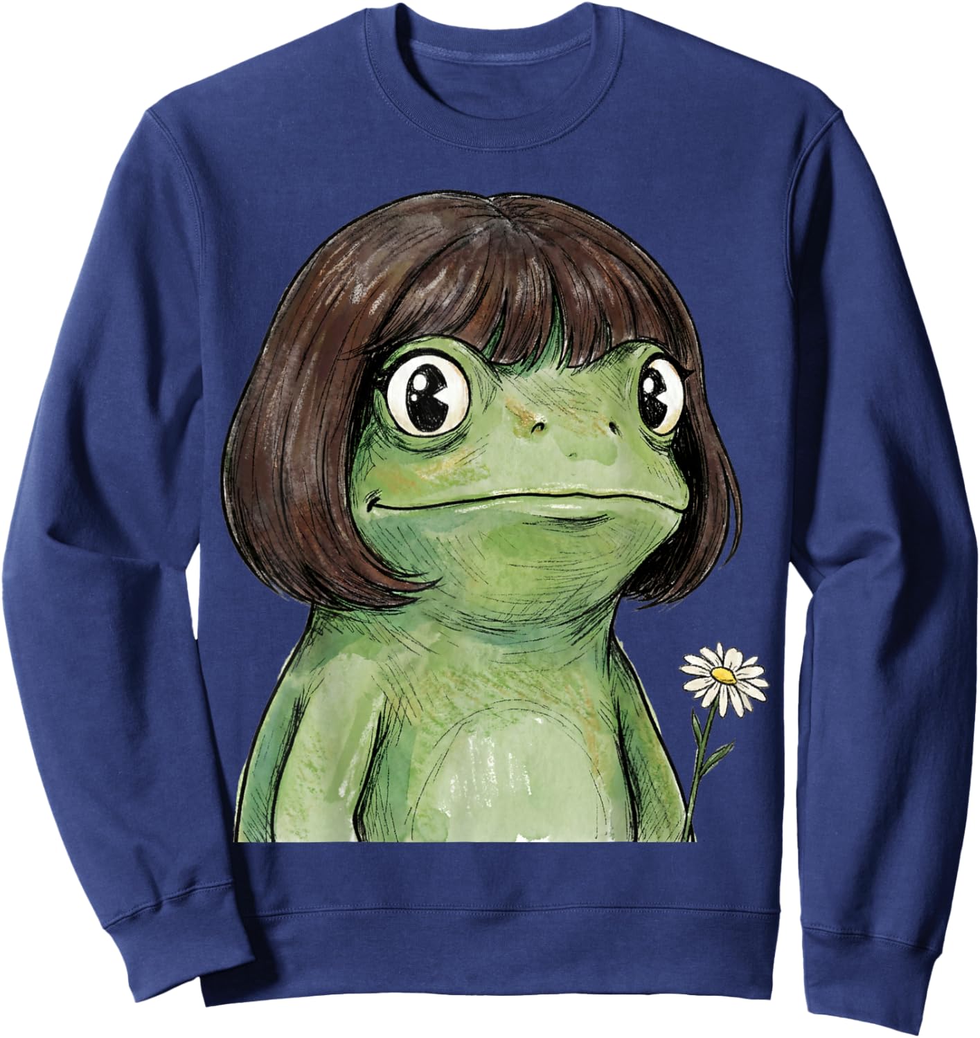 Funny Frog Bob Haircut Flower Sweatshirt - Sweatshirt | Navy