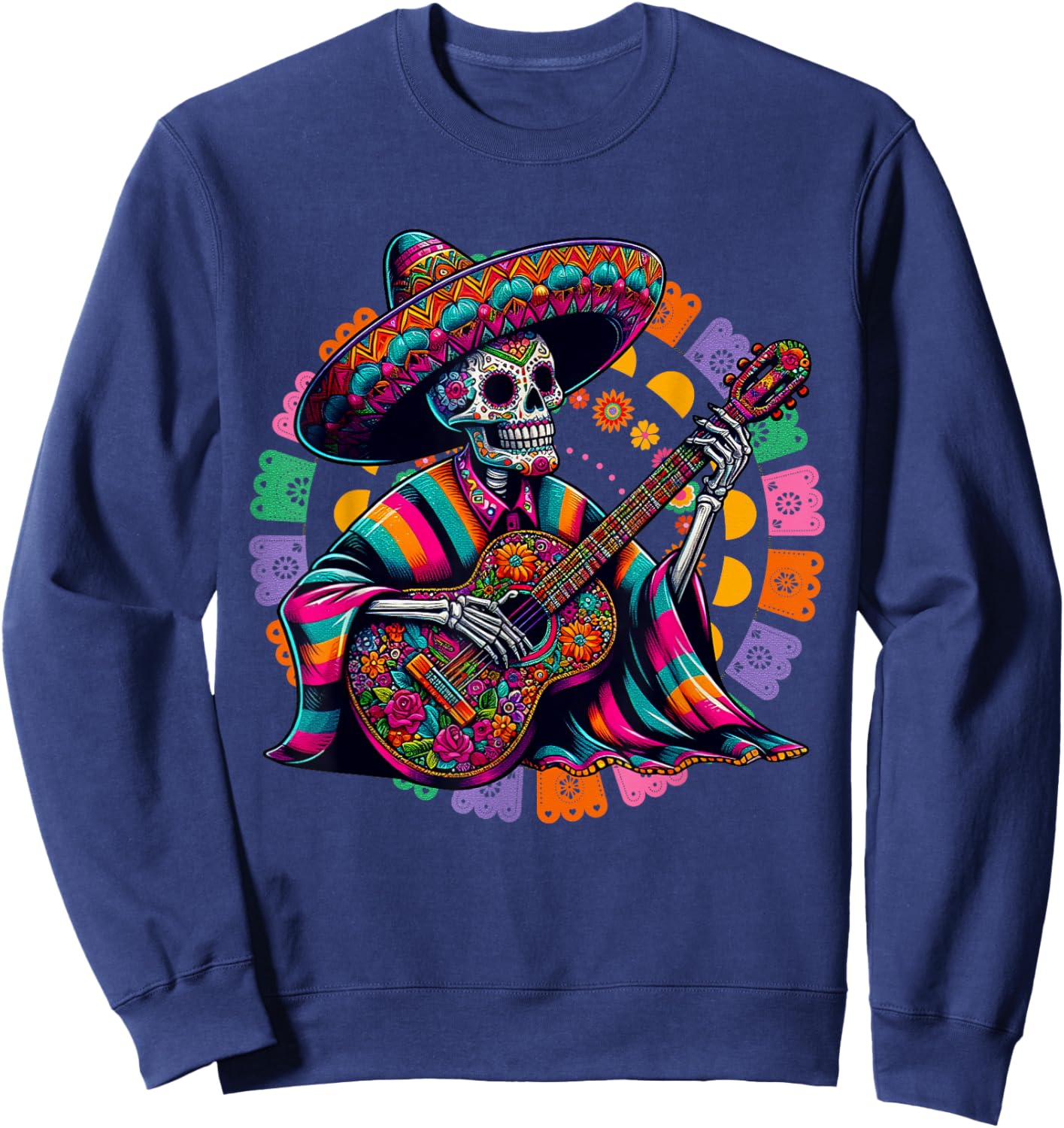 Dia De Los Muertos Skeleton playing guitar Sugar Skull Funny Sweatshirt - Sweatshirt | Navy