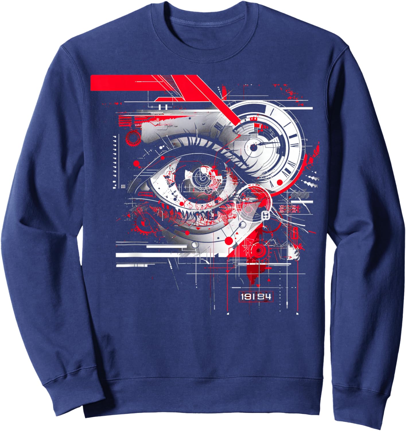 Abstract Red, Black Futuristic Eye Sweatshirt - Sweatshirt | Navy