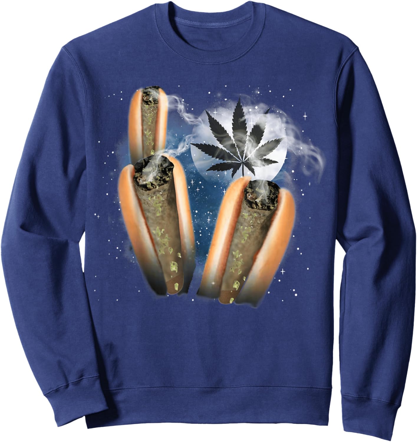 Space Three Marijuana Moon Funny 3 Weed Hotdogs Cursed Meme Sweatshirt - Sweatshirt | Navy