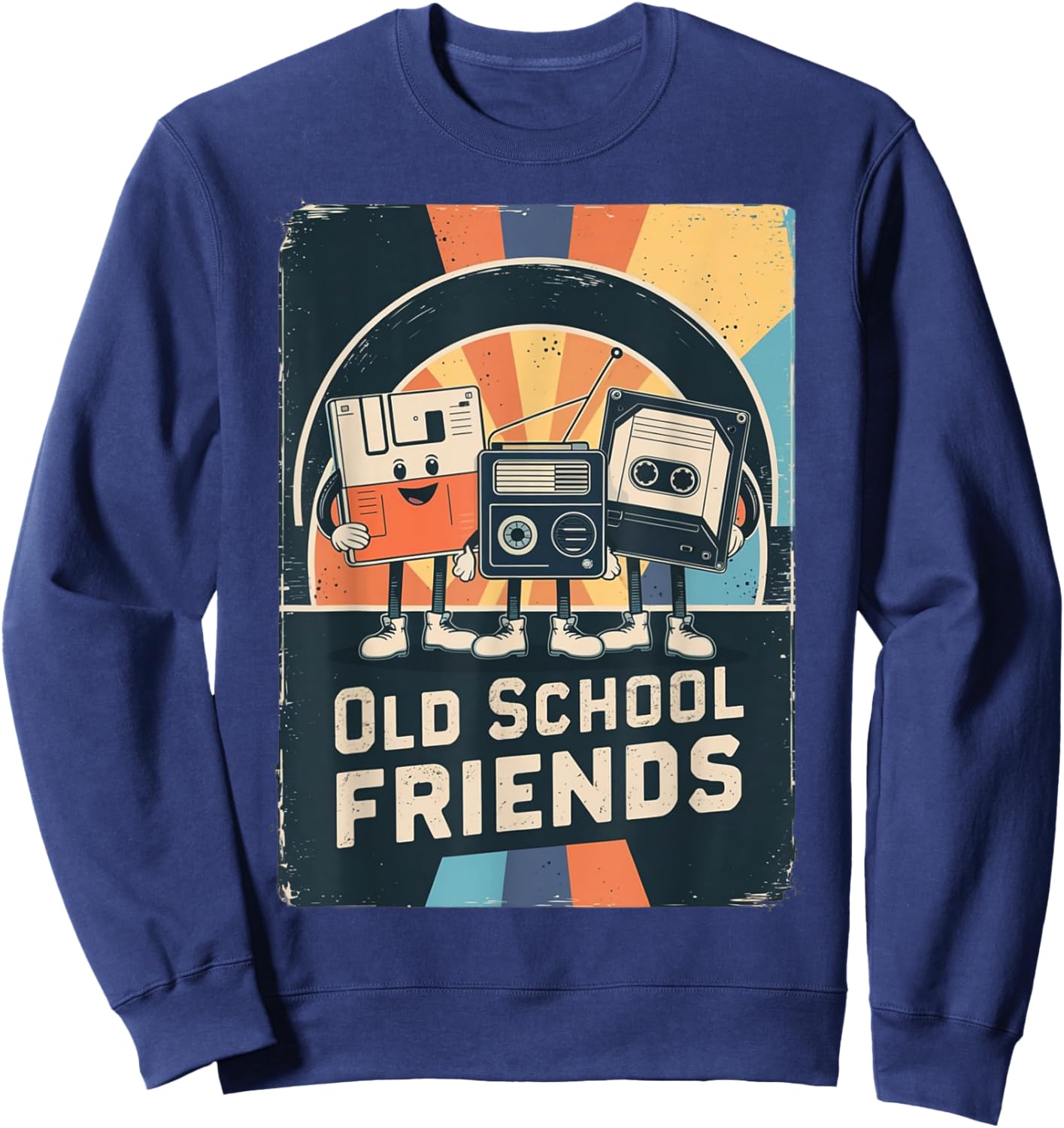 Funny Vintage Floppy Disk VHS Tape Old School Friends Sweatshirt - Sweatshirt | Navy