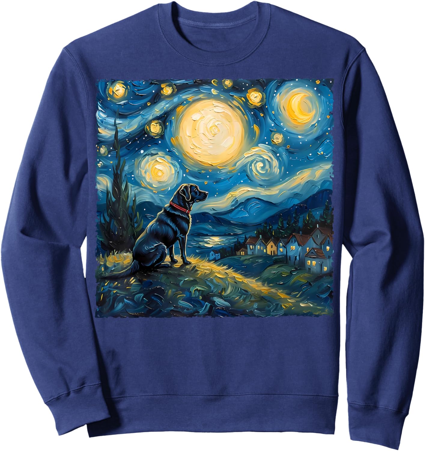 Labrador Retriever Dog Lovers Starry Night Van Gogh Style Sweatshirt - Sweatshirt | Navy