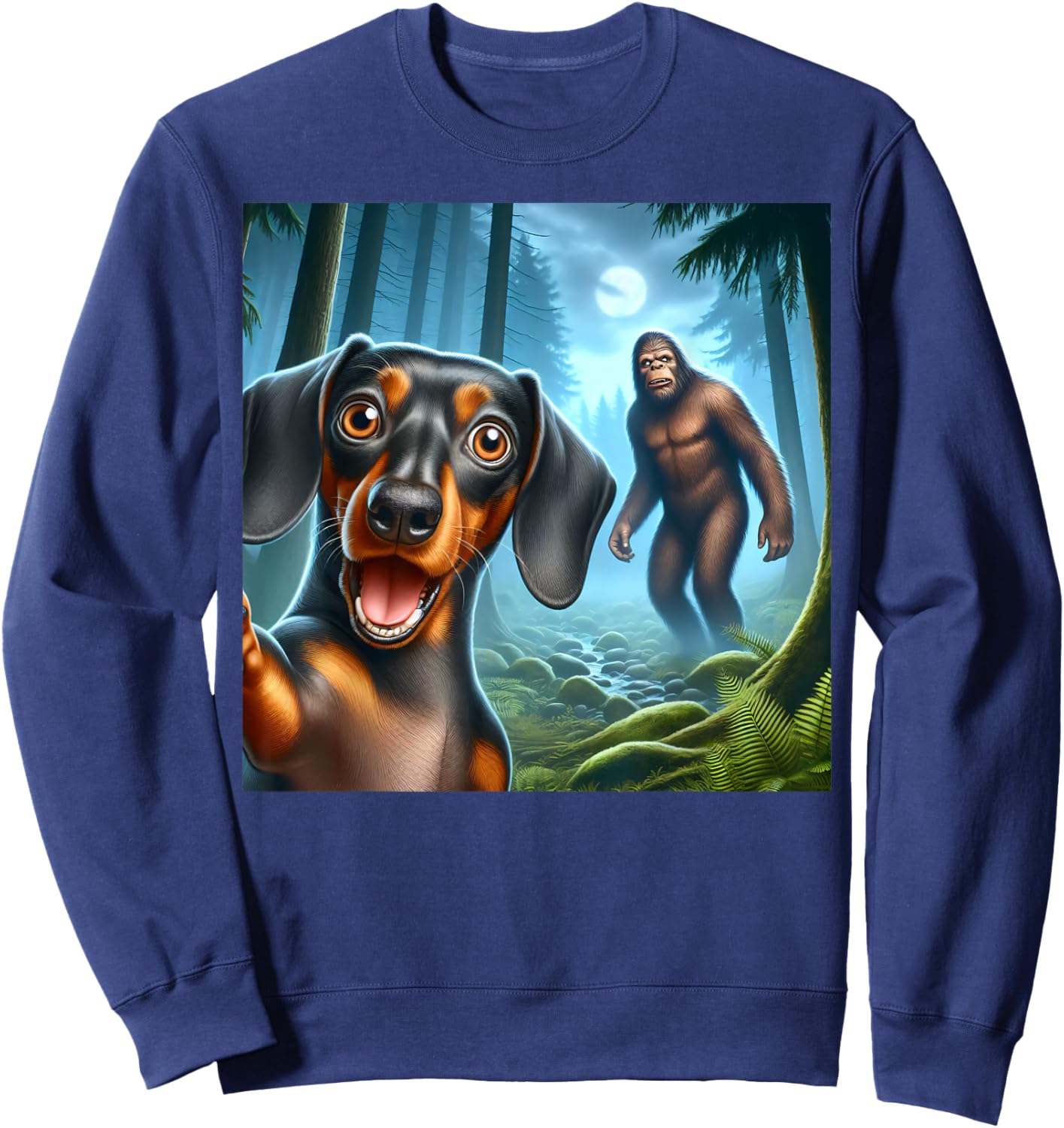 Dachshund Selfie with bigfoot sasquatch Sweatshirt - Sweatshirt | Navy