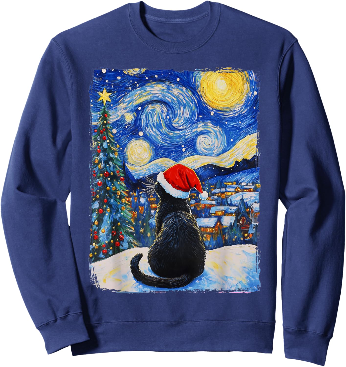 Cat Starry Night Christmas Sweatshirt - Sweatshirt | Navy
