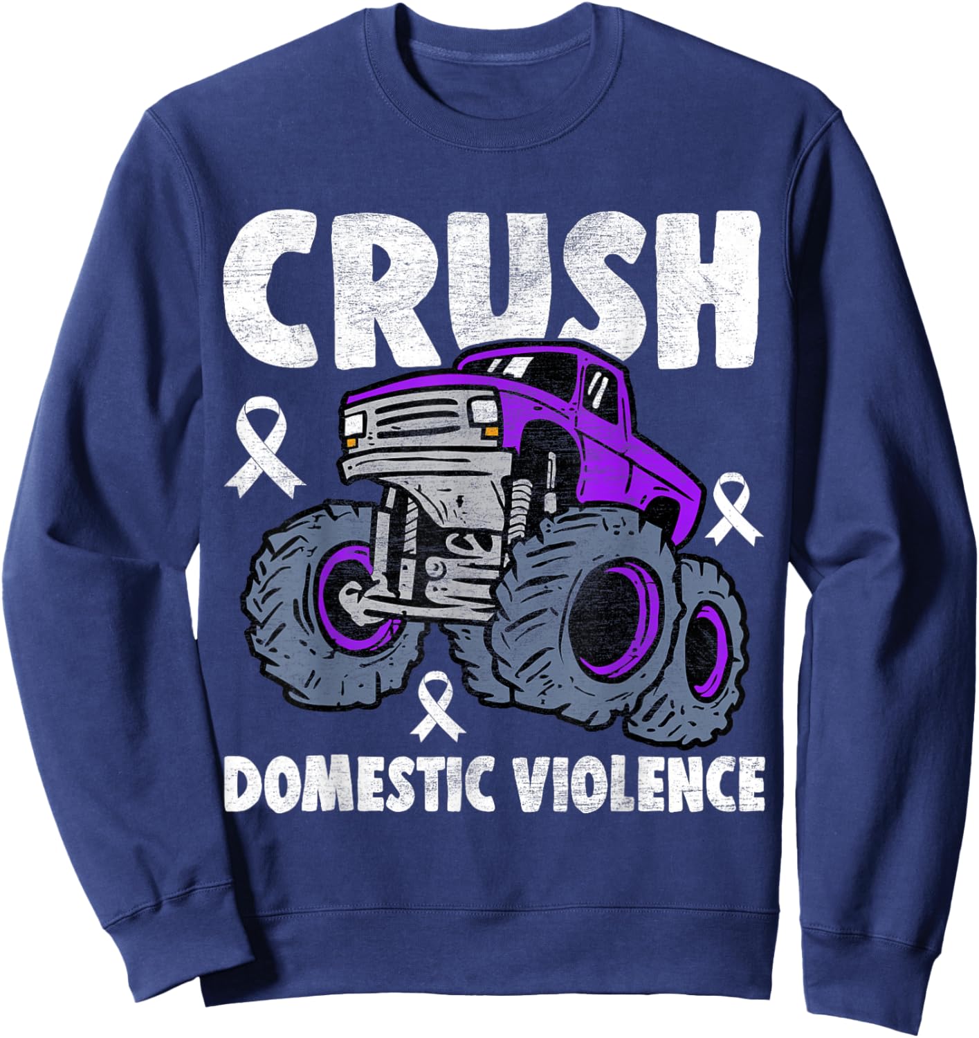 Crush Domestic Violence Awareness Monster Truck Purple Kids Sweatshirt - Sweatshirt | Navy