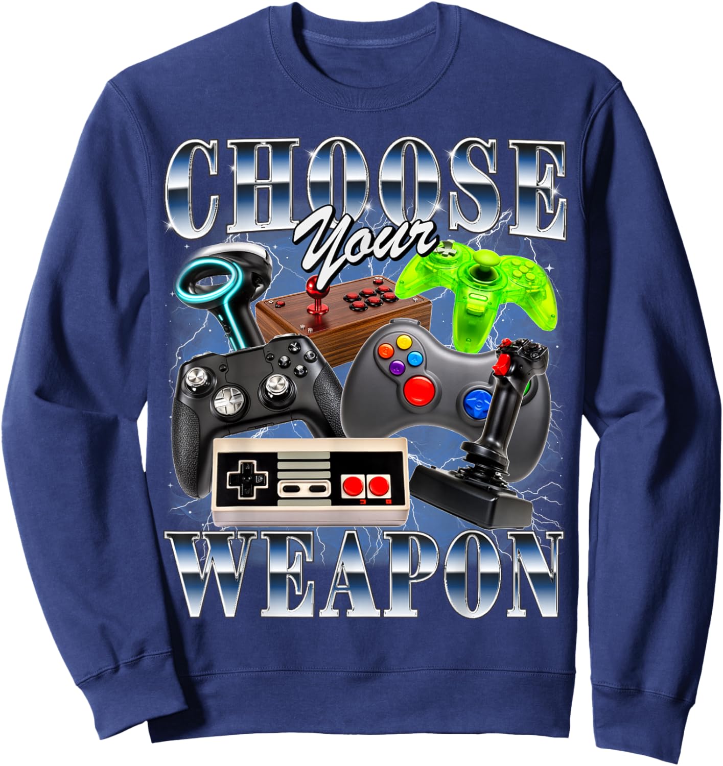 Choose Your Weapon Gamer Video Game Lover 90s Style Gaming Sweatshirt - Sweatshirt | Navy