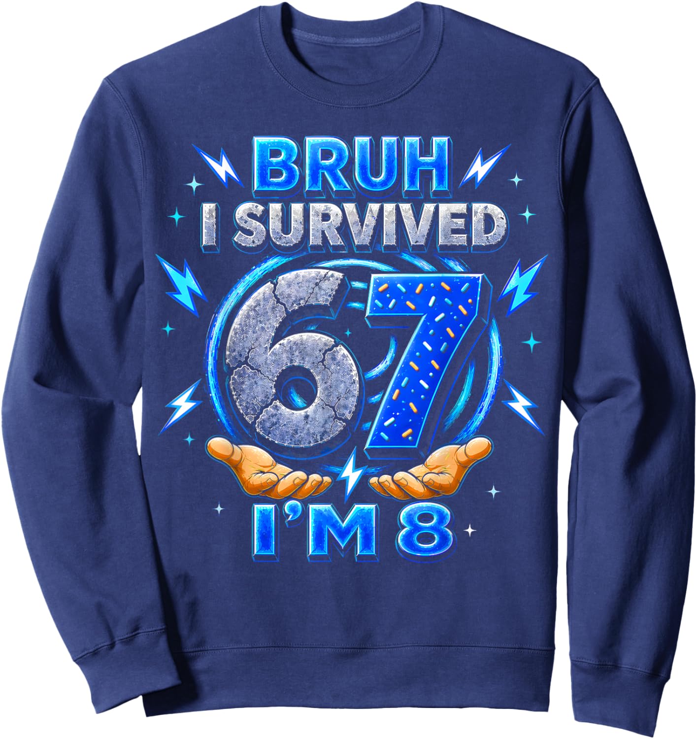 Bruh I Survived 6 7 Im 8 Birthday Gift Women Kids Sweatshirt - Sweatshirt | Navy