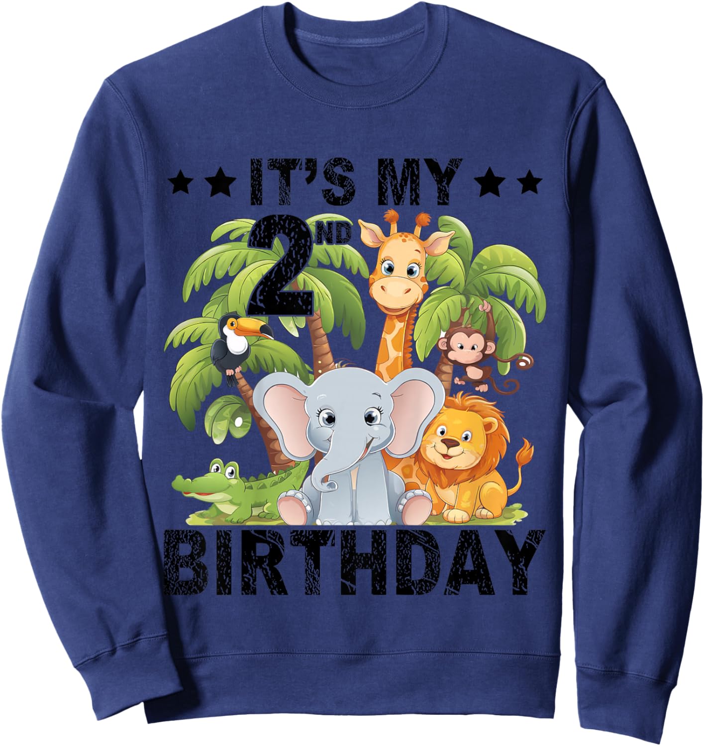 Kids It's My 2nd Birthday Zoo Safari Jungle Animals Theme Funny Sweatshirt - Sweatshirt | Navy