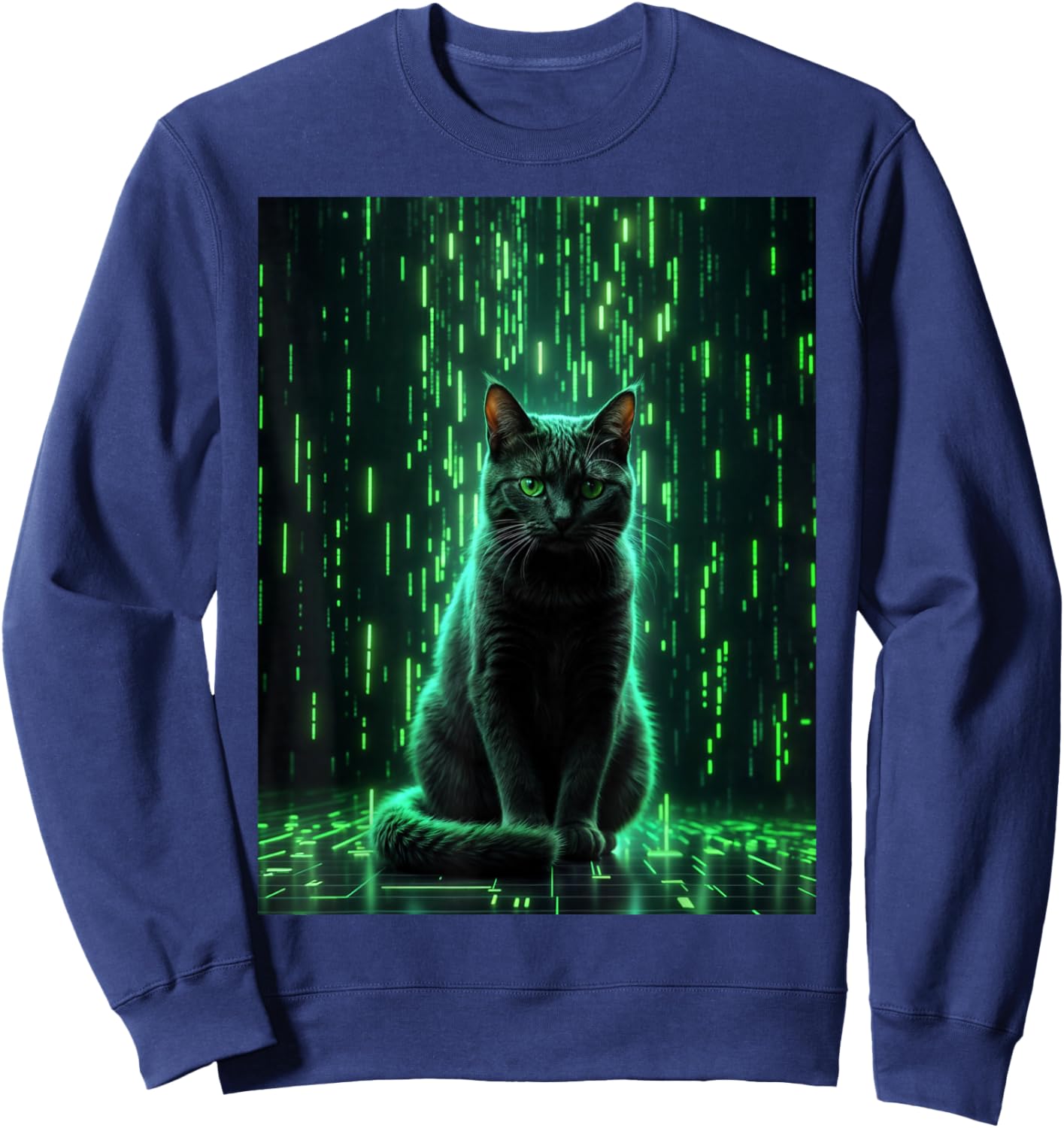 Cool Matrix Cat Art Sweatshirt - Sweatshirt | Navy