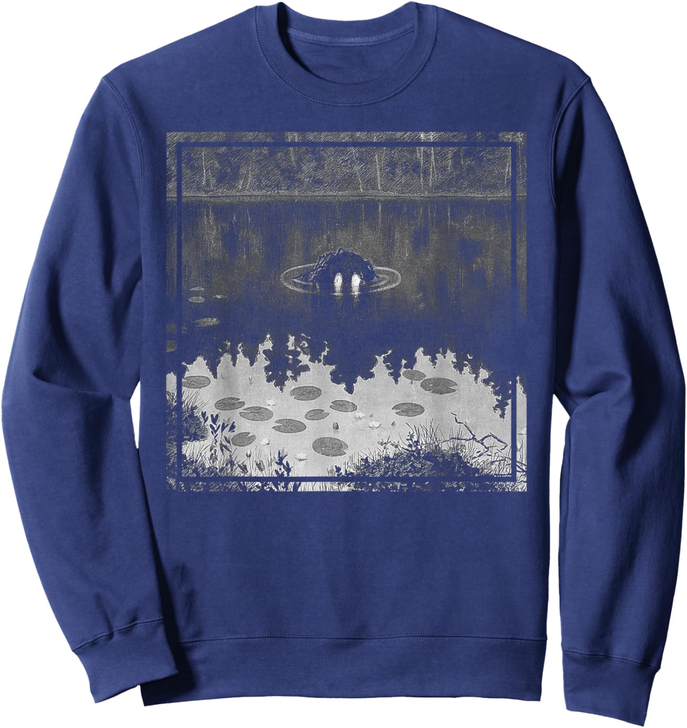 Nøkken - Theodor Kittelsen Black Metal Art Cover Troll Lake Sweatshirt - Sweatshirt | Navy