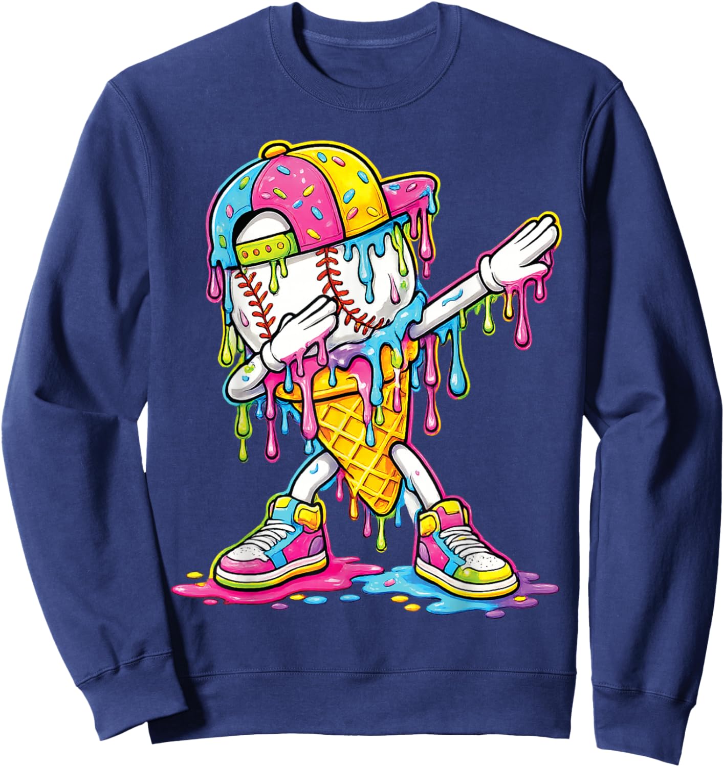Baseball Dabbing Drip Ice Cream Apparel Youth Boys Kid Sweatshirt - Sweatshirt | Navy