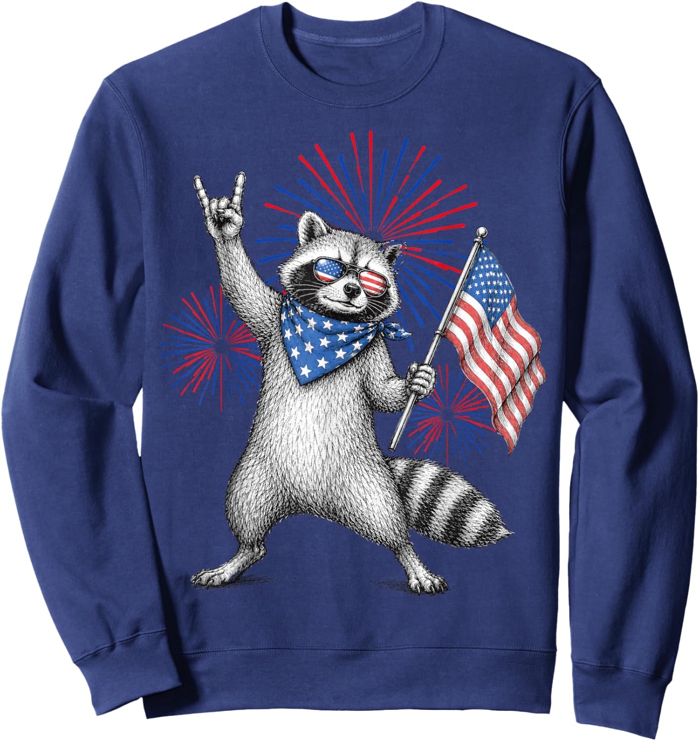 USA Flag Patriotic Raccoon Funny 4th of July Men Women Kids Sweatshirt - Sweatshirt | Navy