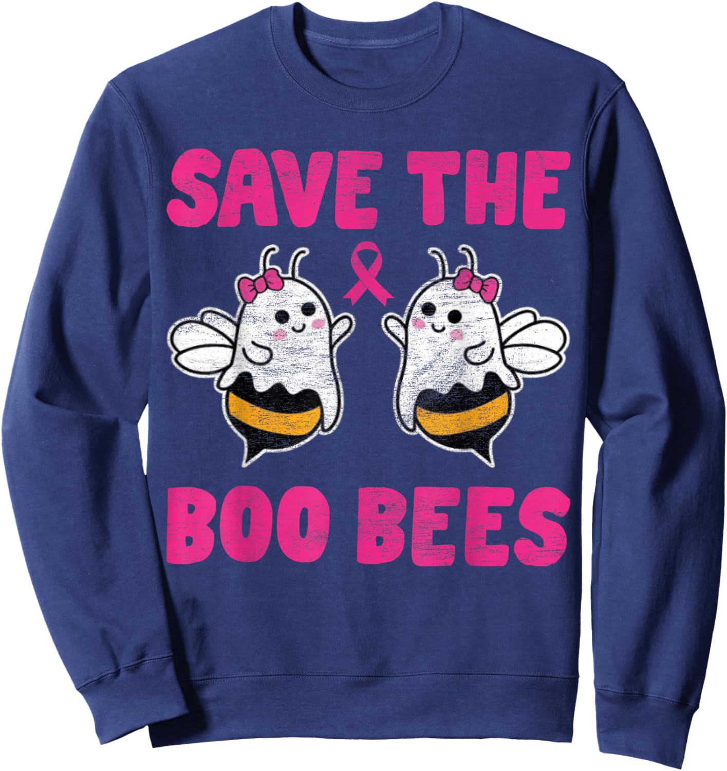 Save The Boo bees Breast Cancer Awareness Halloween Women Sweatshirt - Sweatshirt | Navy