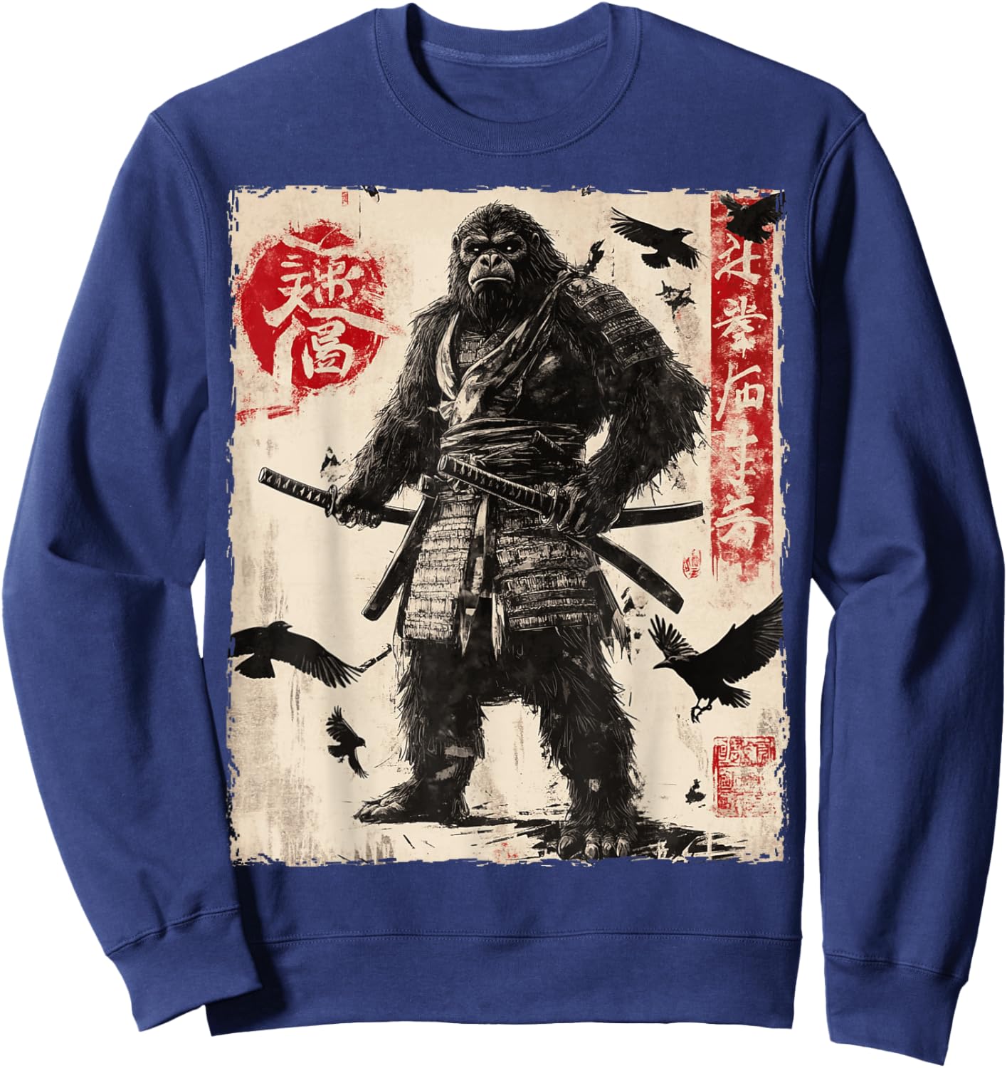 Bigfoot Sasquatch Samurai Graphic Japanese Warrior Anime Sweatshirt - Sweatshirt | Navy