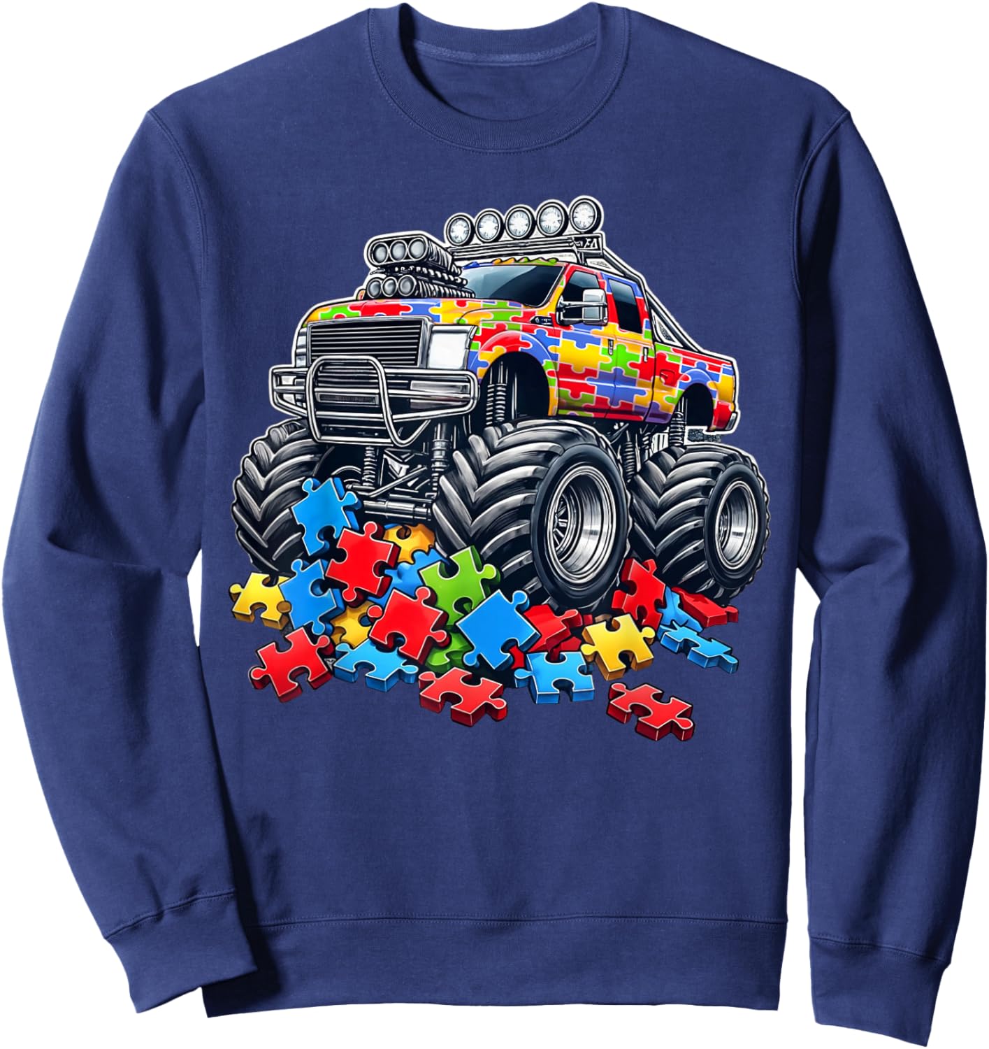Monster Truck Autism Awareness Neurodivergent Kids Autism Sweatshirt - Sweatshirt | Navy