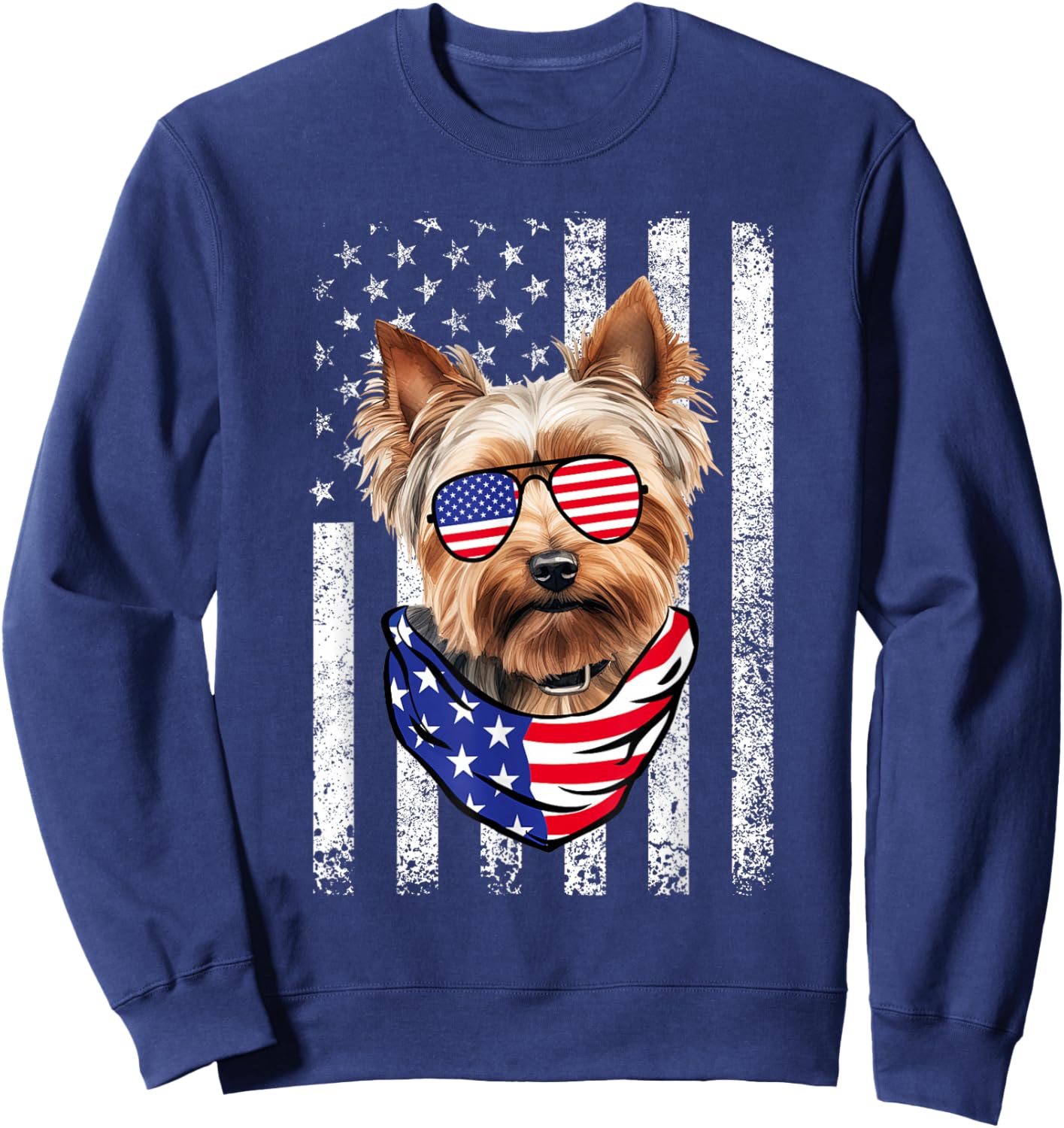 Yorkie American Flag USA Patriotic 4th of July Sweatshirt - Sweatshirt | Navy